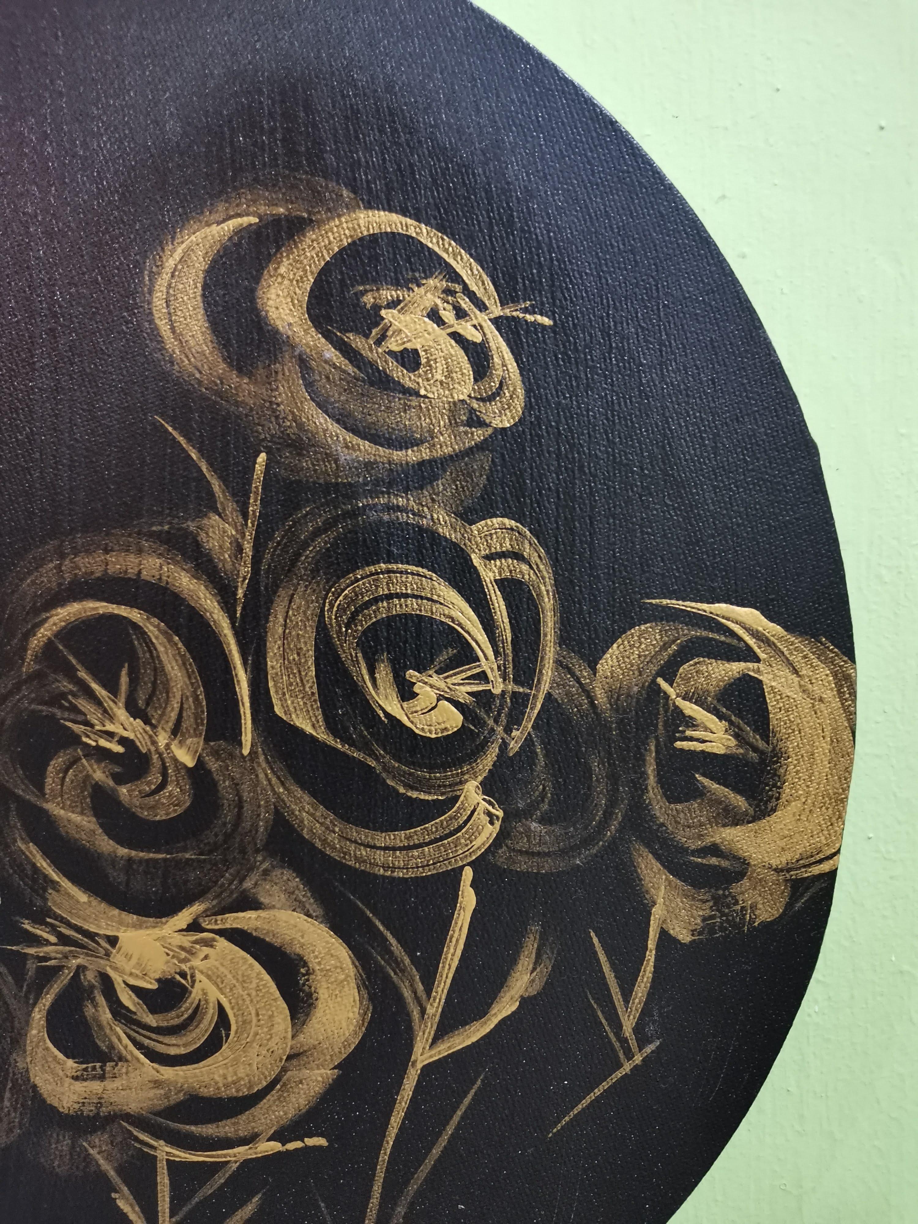 Rose II, Calligrafia, Romantico, Impressionismo, Fiori d'oro, Figurativo - Painting di Fuen Chin