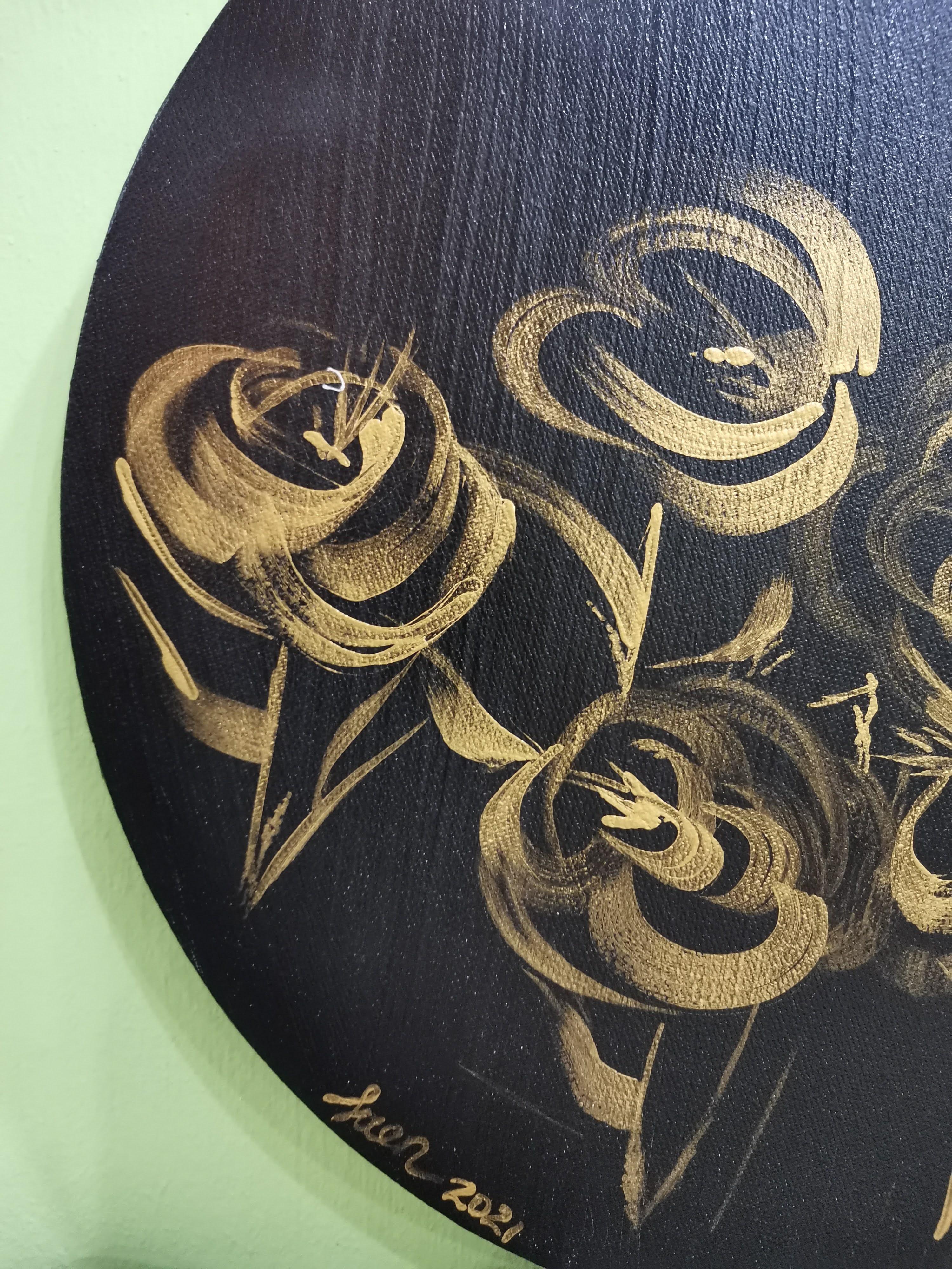 Rose II, Calligrafia, Romantico, Impressionismo, Fiori d'oro, Figurativo in vendita 2