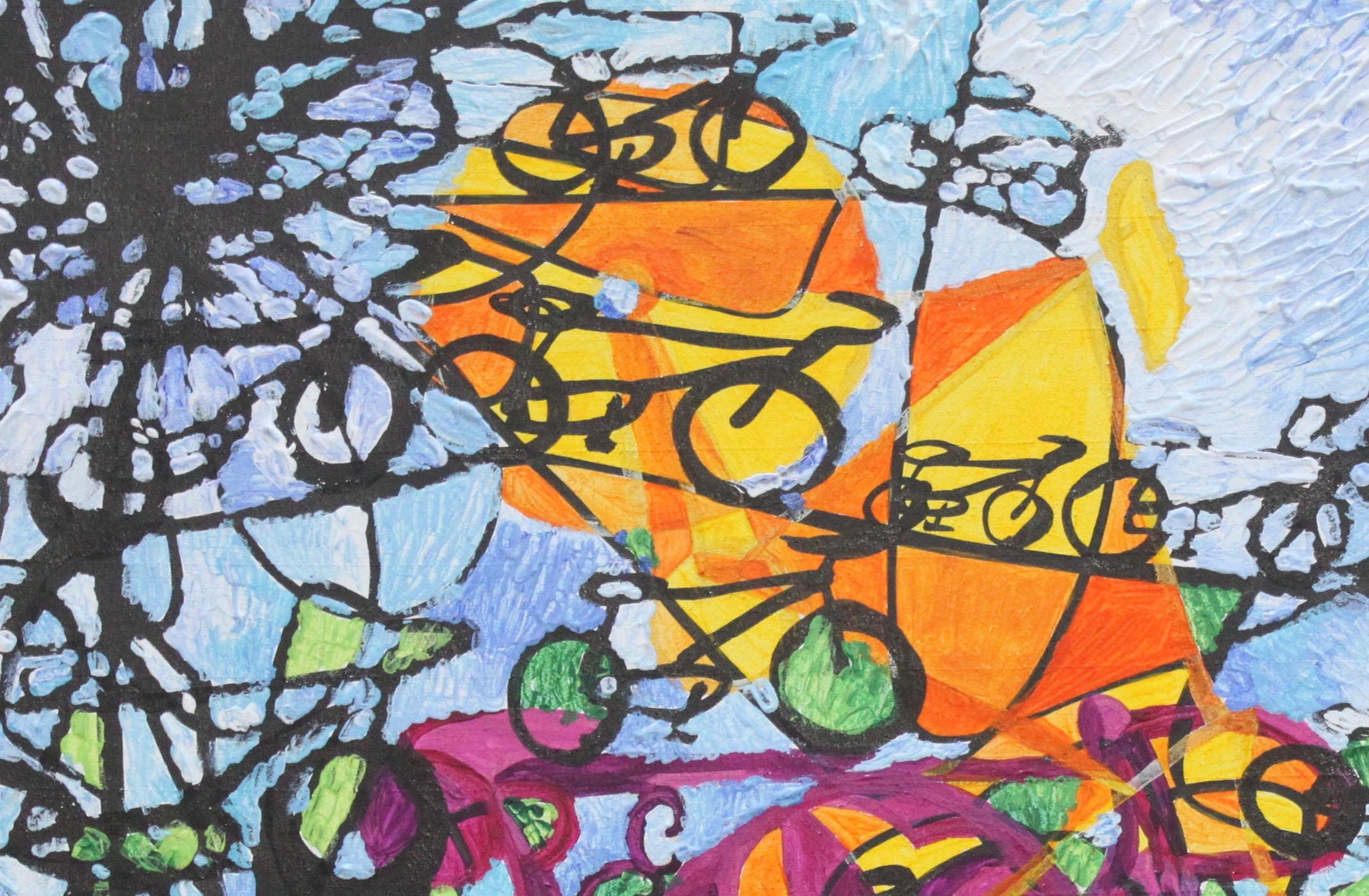 Bicicletas, Primavera, Felices Fiestas, Expresionista, Movimiento Modernista - Painting de Fuen Chin