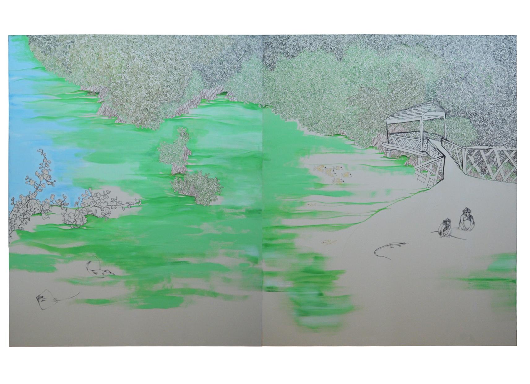 Hypermorph Garden 4.0, landscape painting, extra-large artwork - Landscape Painting Grigio di Fuen Chin