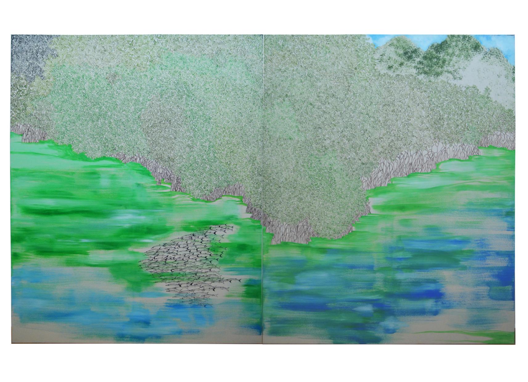 Hypermorph Garden 4.0, landscape painting, extra-large artwork in vendita 2