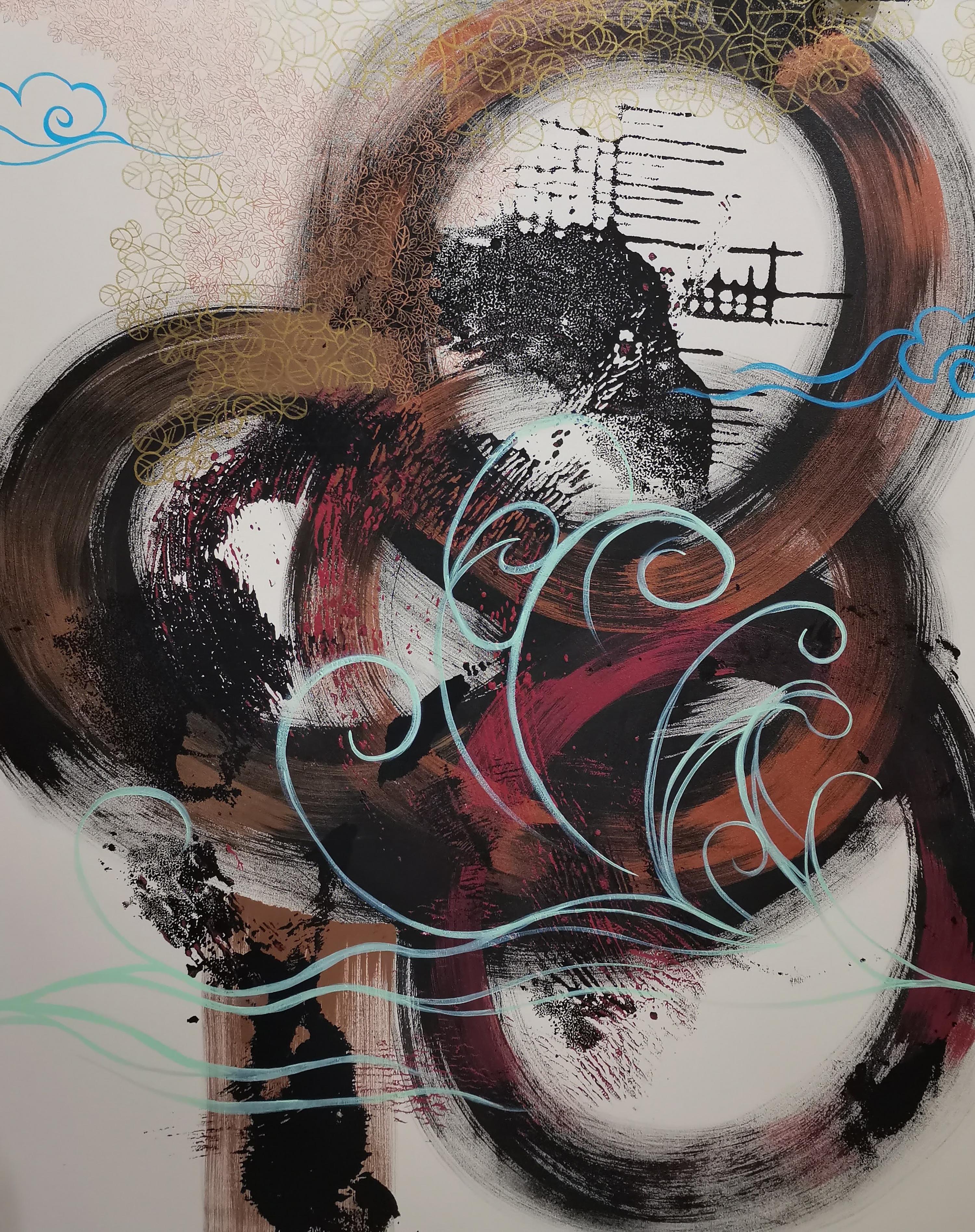 Landscape Painting de Fuen Chin - Expresionismo Abstracto, Caligrafía, Tinta Negra, Pincelada Gruesa