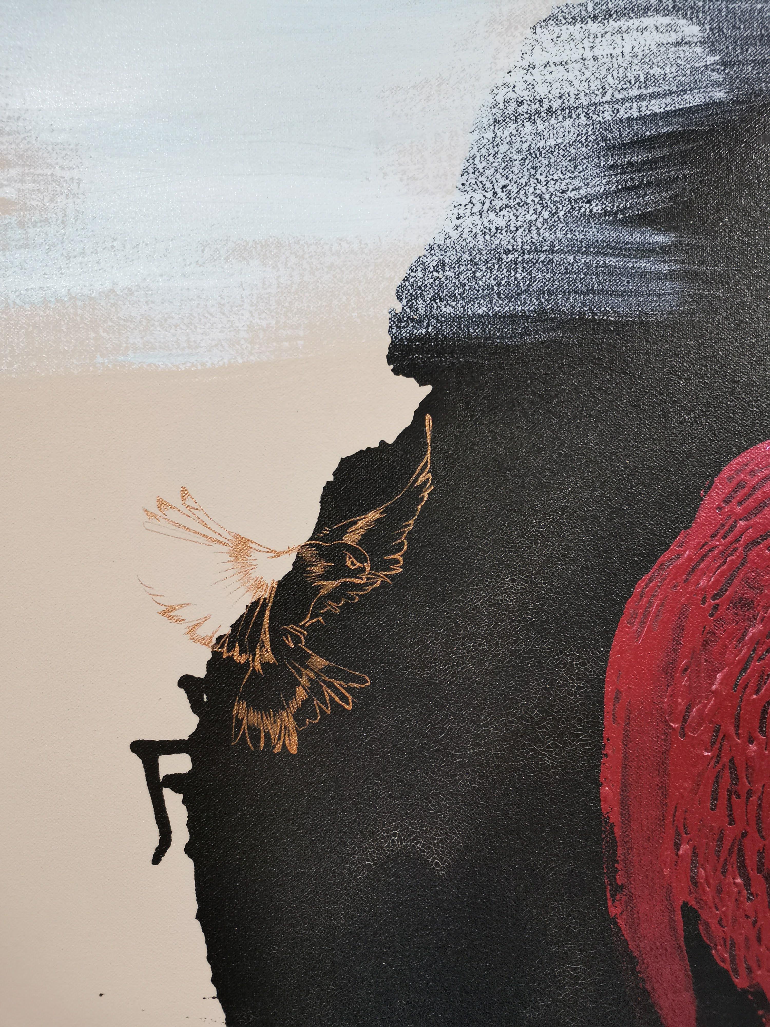 Abstrakter Expressionismus, Kalligrafie, schwarze Tinte, dicker Pinselstrich – Painting von Fuen Chin