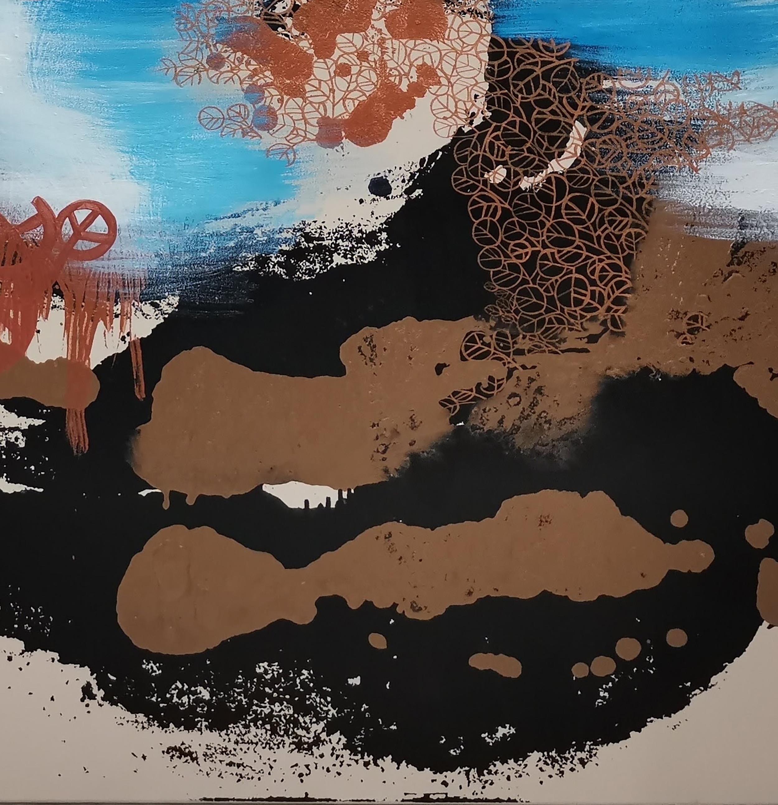 Espressionismo astratto, calligrafia, inchiostro nero, pennellata spessa - Abstract Painting Grigio di Fuen Chin