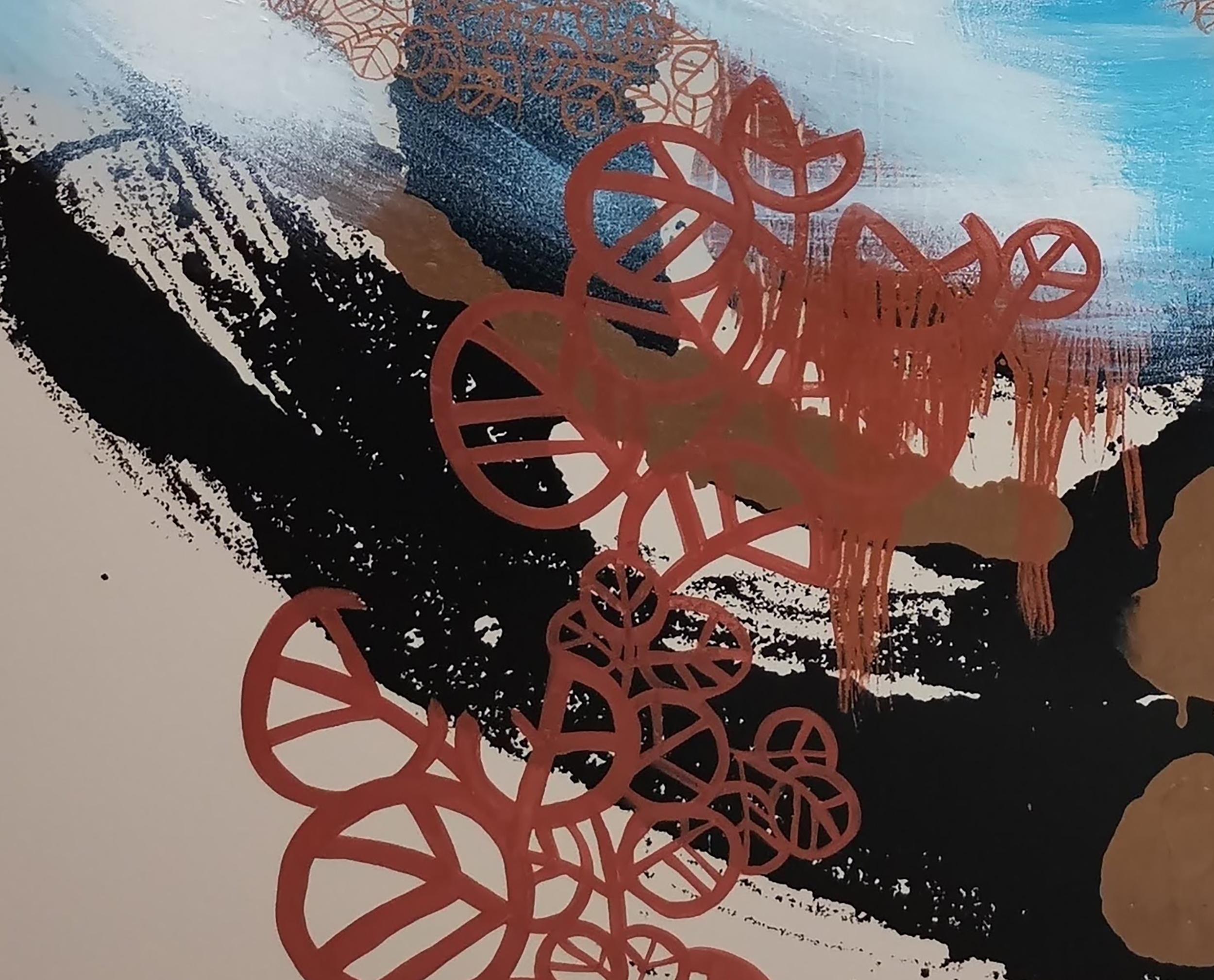 Hypermorphing 2.7 è un dipinto di paesaggio astratto sul monsone. Ispirandomi alla raffigurazione delle linee sottili della cineseria, ho usato il pennello calligrafico più fine per raffigurare le foglie e i rami di bronzo. La nuvola esprime rabbia