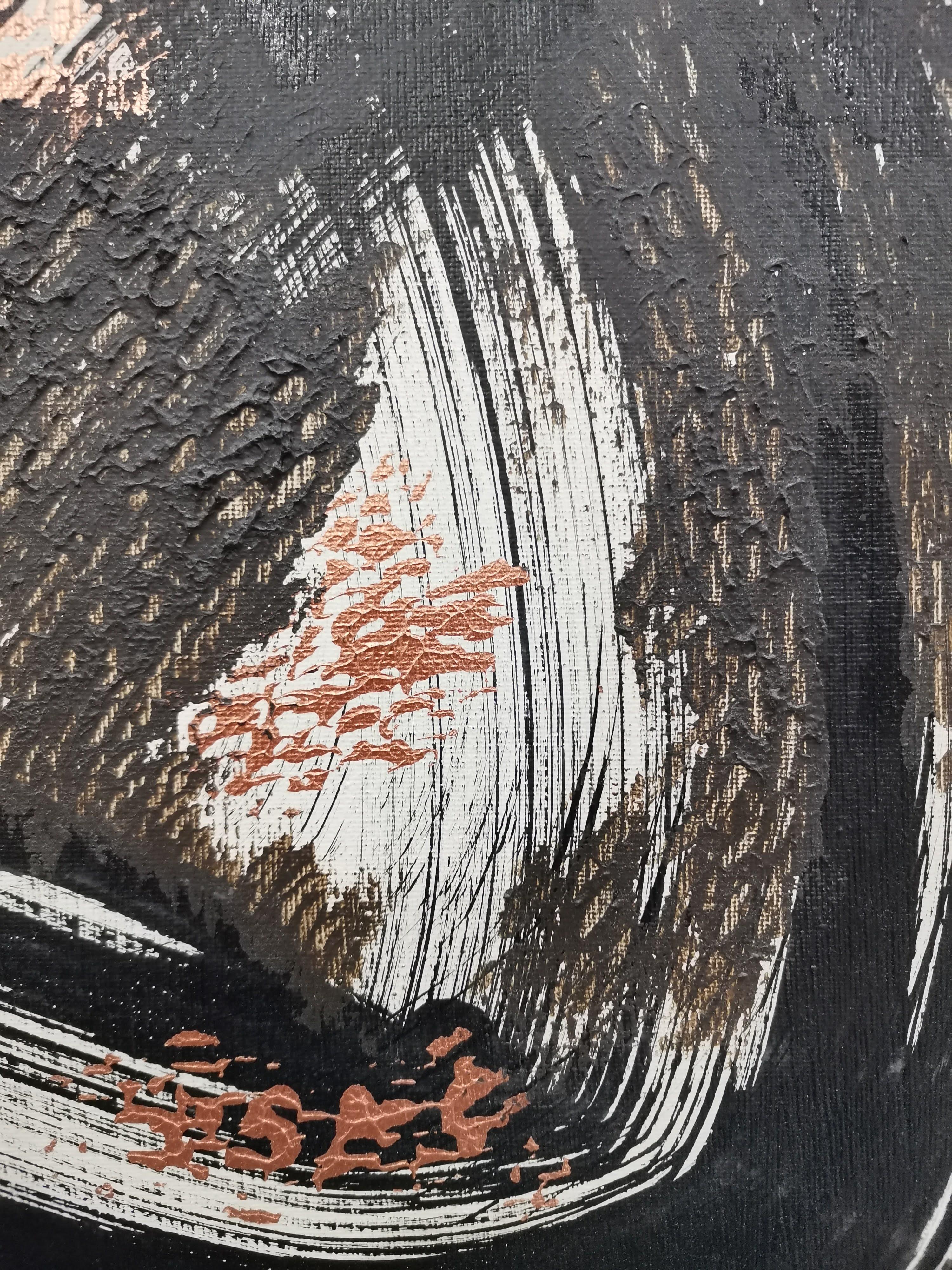 Espressionismo astratto, calligrafia, inchiostro nero, pennellata spessa - Abstract Painting Grigio di Fuen Chin