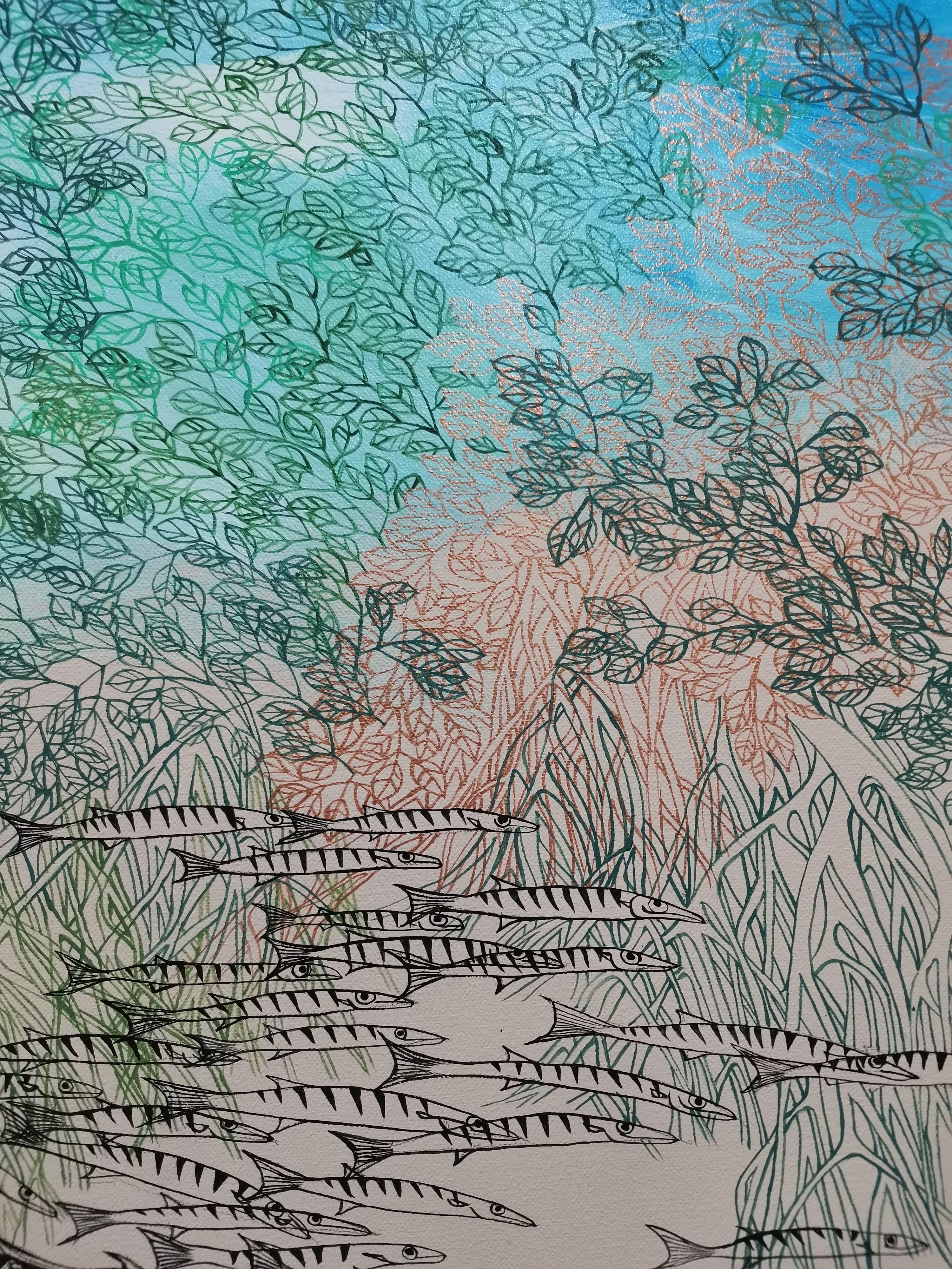 Landscape, Extra-large painting, Figurative, Mangrove (Grau), Landscape Painting, von Fuen Chin