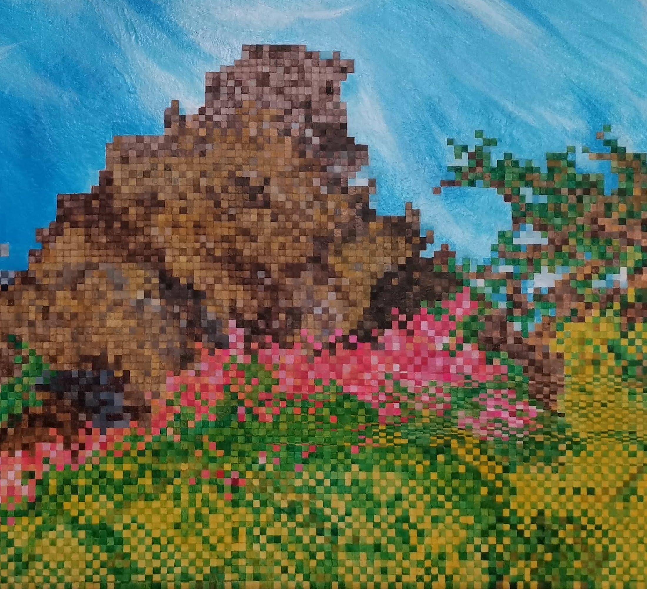 Landscape, Hypermorph Garden 5.0, Pixel, Mountains – Painting von Fuen Chin