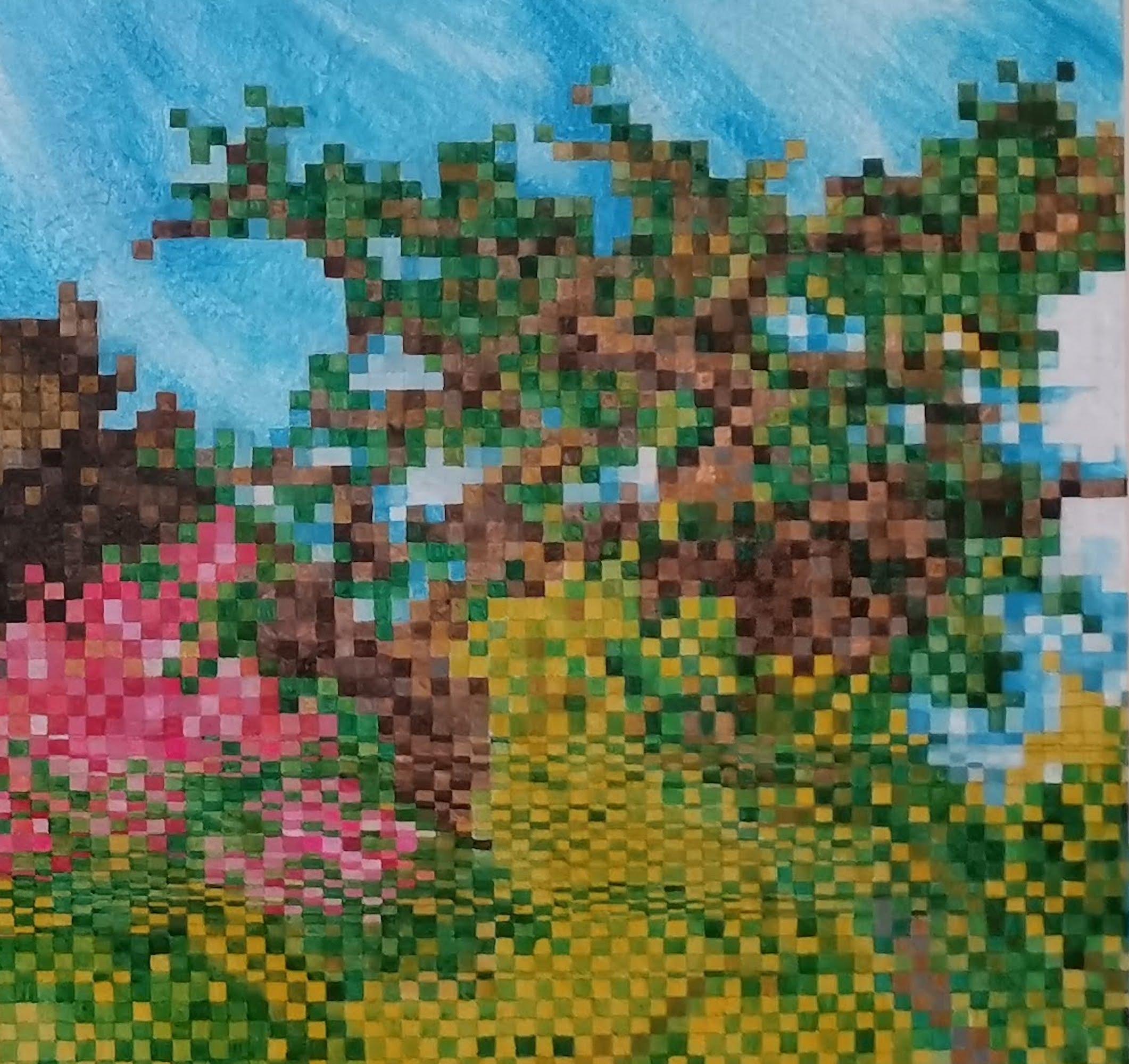 Landscape, Hypermorph Garden 5.0, Pixel, Mountains (Zeitgenössisch), Painting, von Fuen Chin