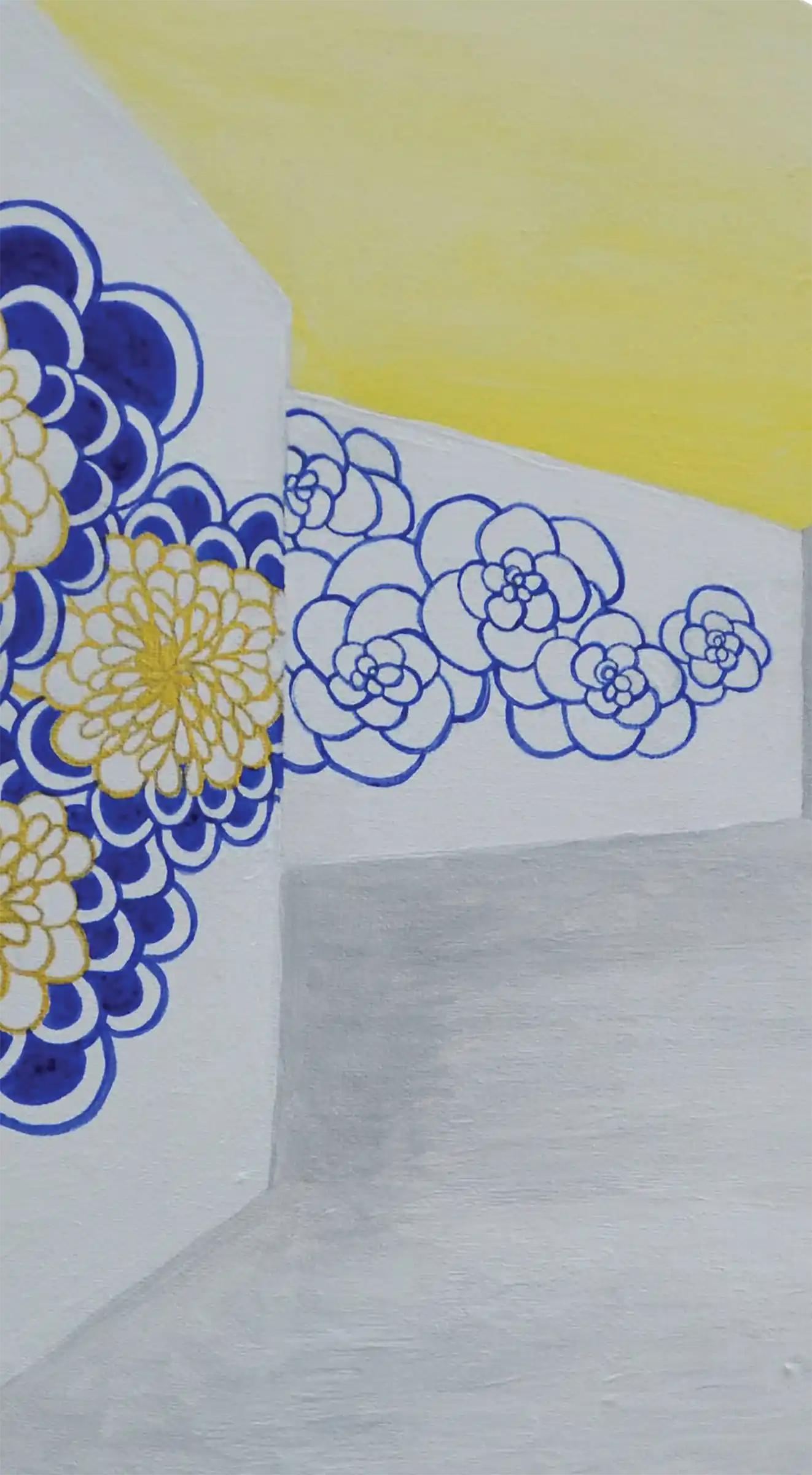 Modern Garden, Contemporary, 21st century, Landscape, Florals - Gray Landscape Painting by Fuen Chin