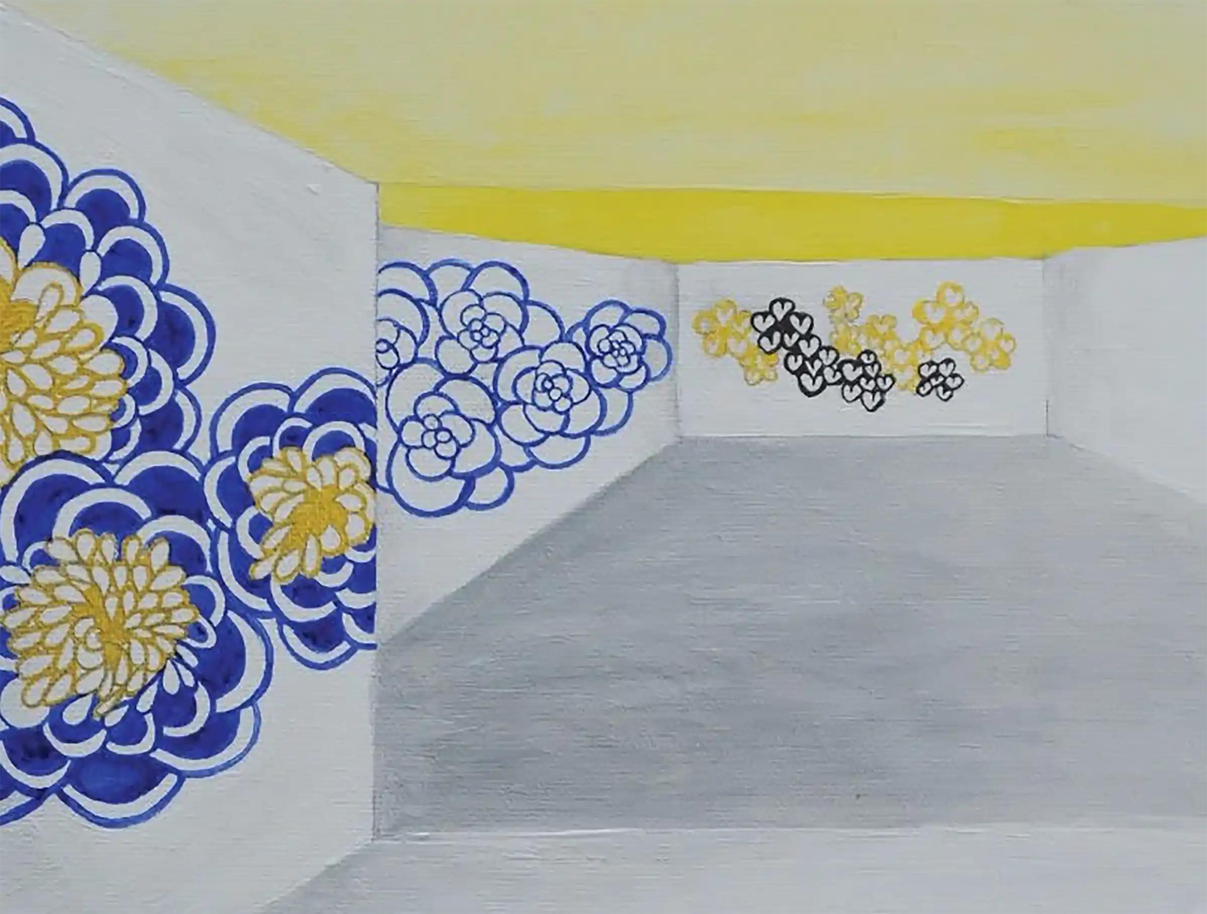 Radius 20cm x Depth 1.5cm 
Chinese Ink, acrylics, eco-friendly gold paint ON ROUND CANVAS

