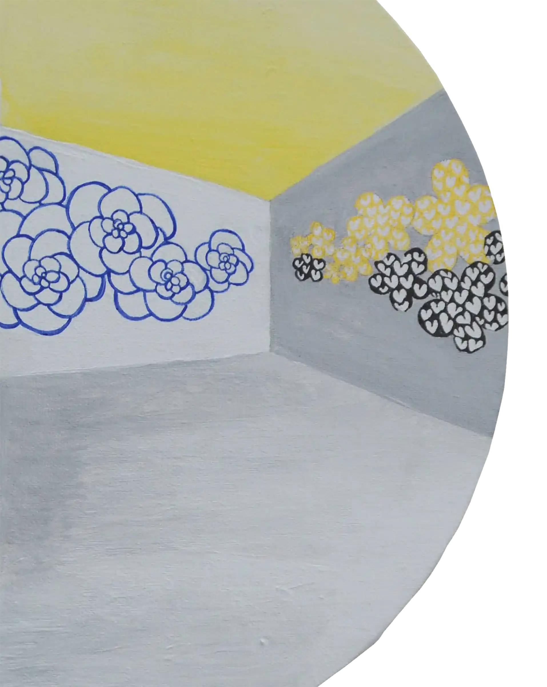 Radius 20cm x Depth 1.5cm 
Chinese Ink, acrylics, eco-friendly gold paint ON ROUND CANVAS

