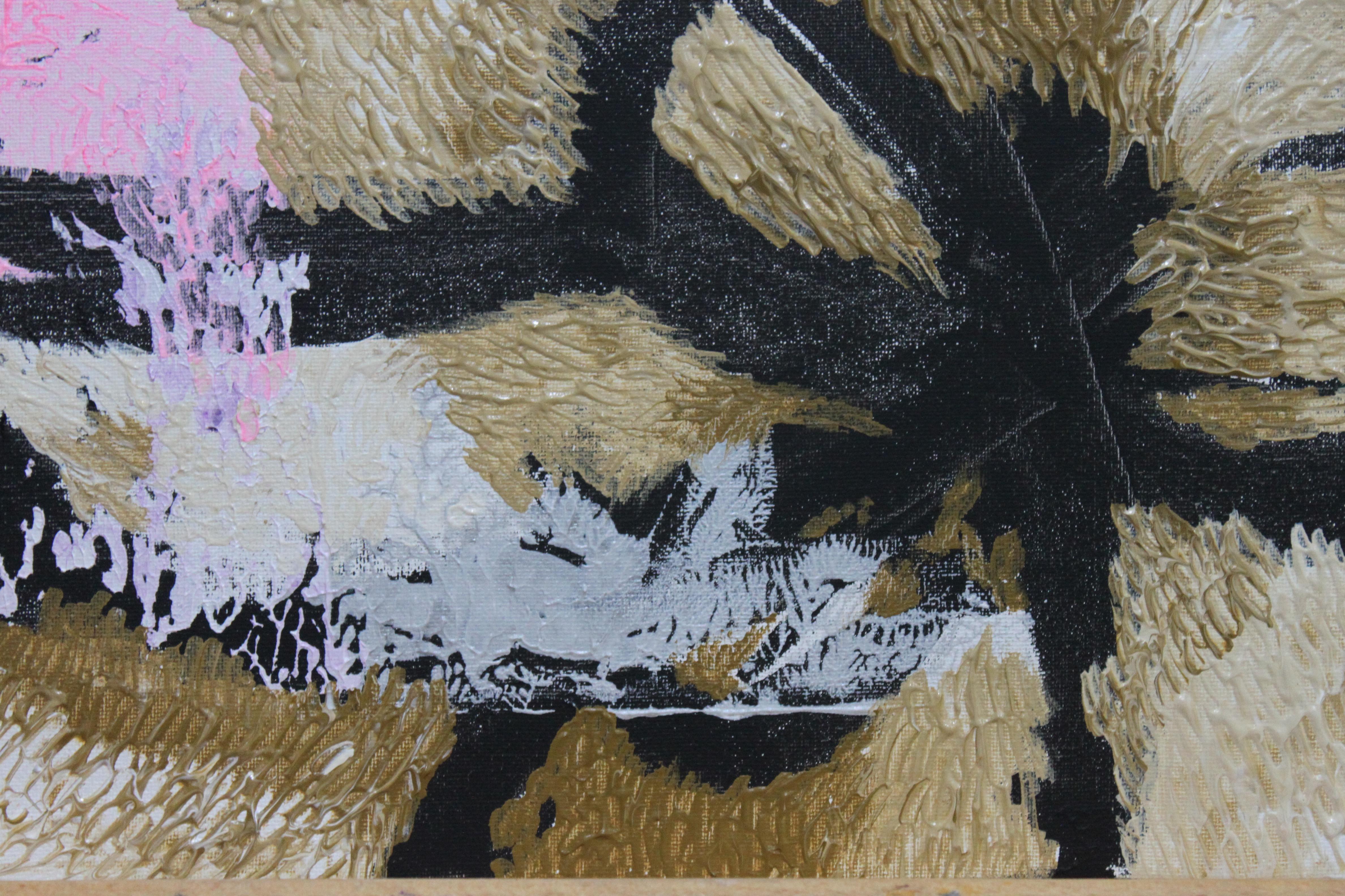 Fiore, Floreale, Impressionismo astratto, Ibisco, Tecnica mista - Abstract Painting Grigio di Fuen Chin