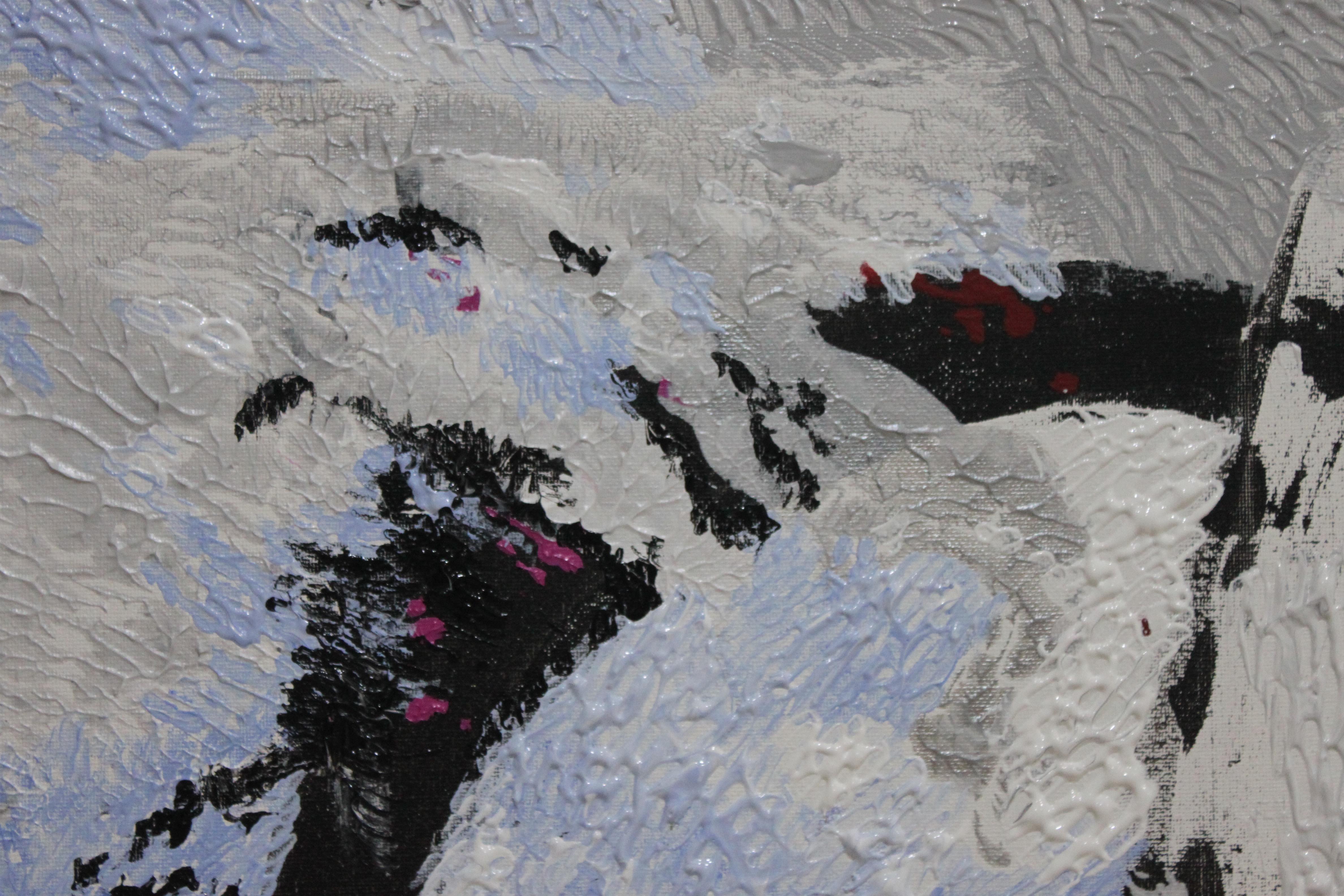 Fiore, Floreale, Impressionismo astratto, Ibisco, Tecnica mista - Figurative Painting Grigio di Fuen Chin