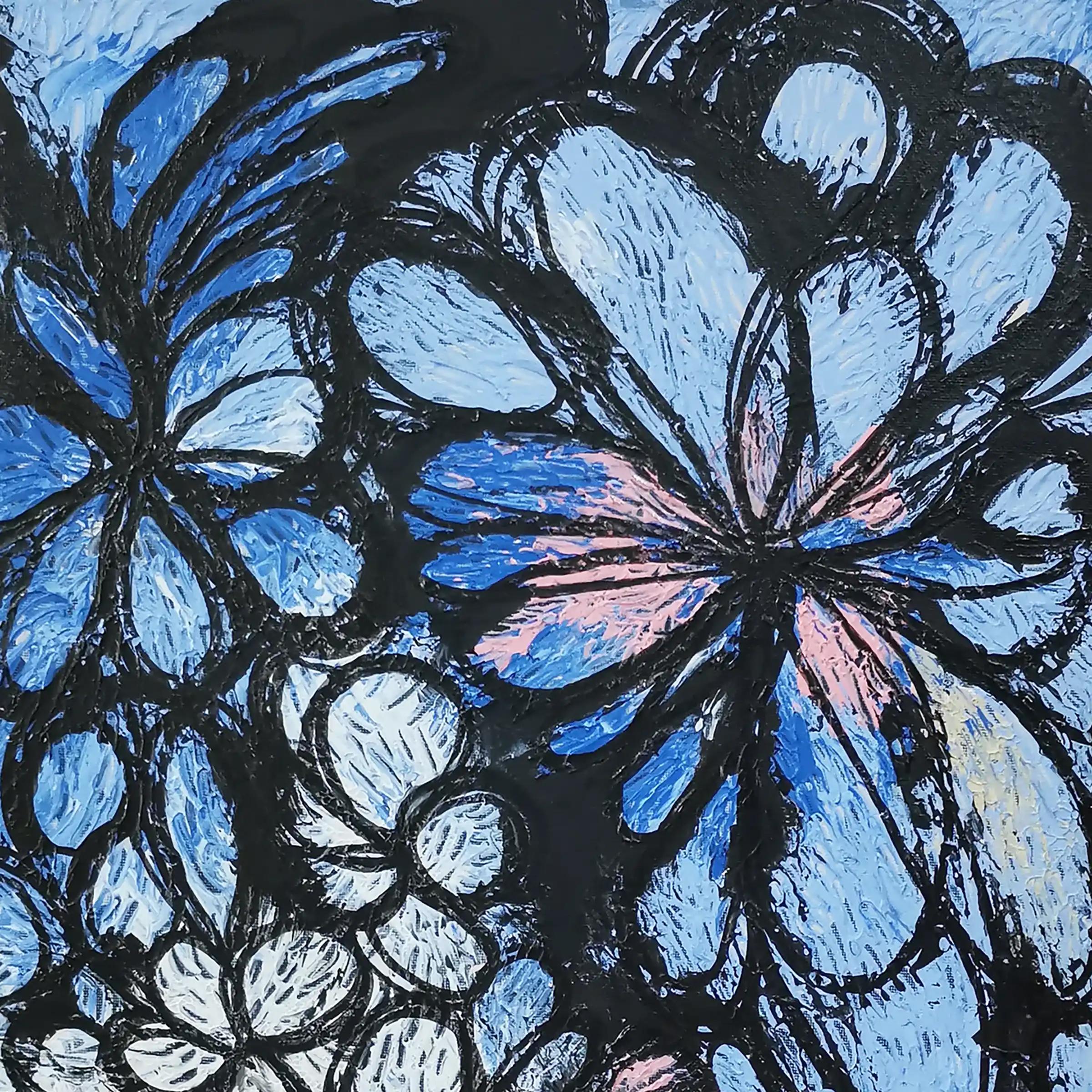 Imagine a garden bursting with life, captured in the fluid strokes of ink and acrylic. 