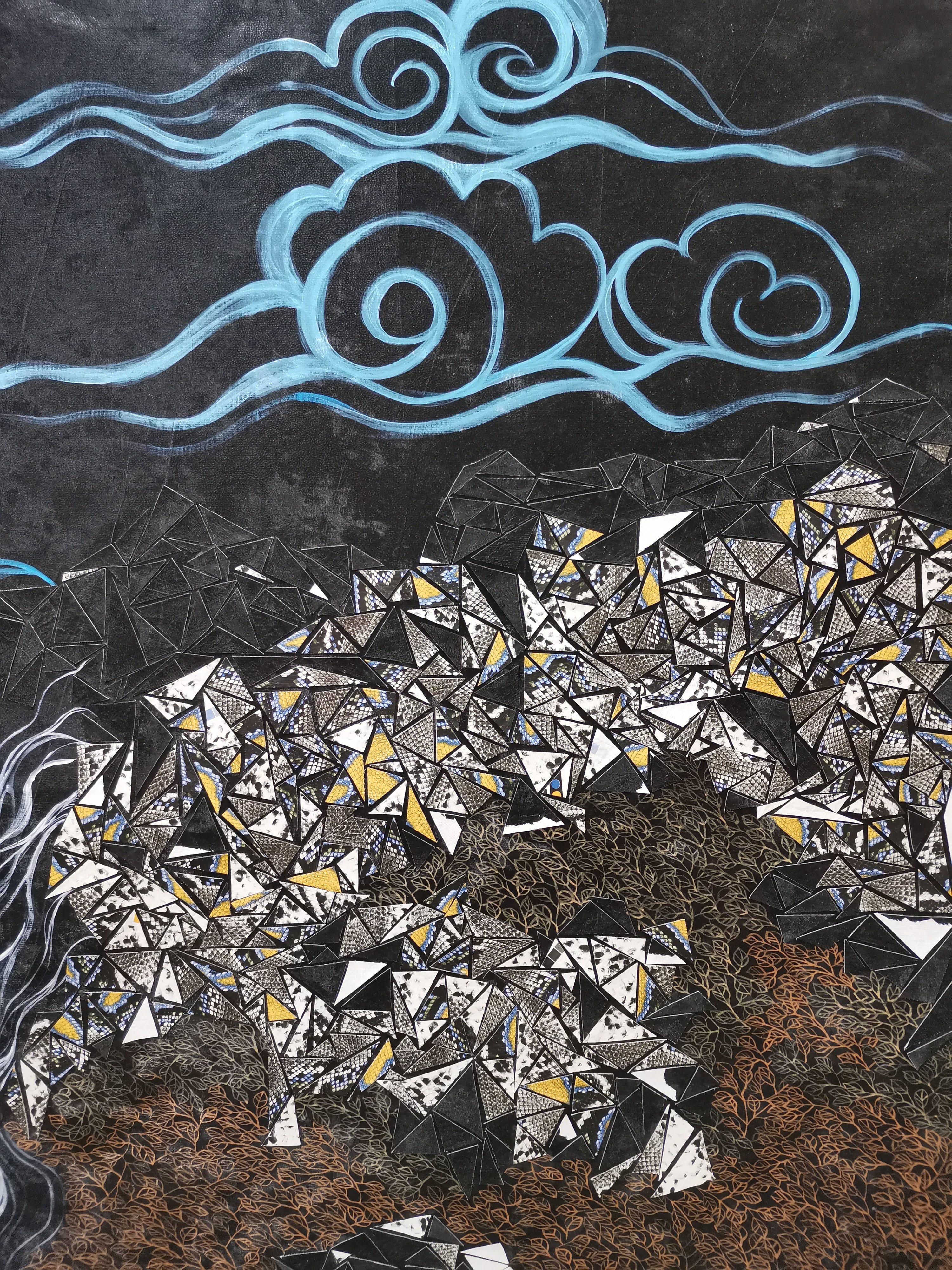 The Great Rivers & Mountains, Landscape, Extra-Large Artwork, Mixed-media in vendita 6