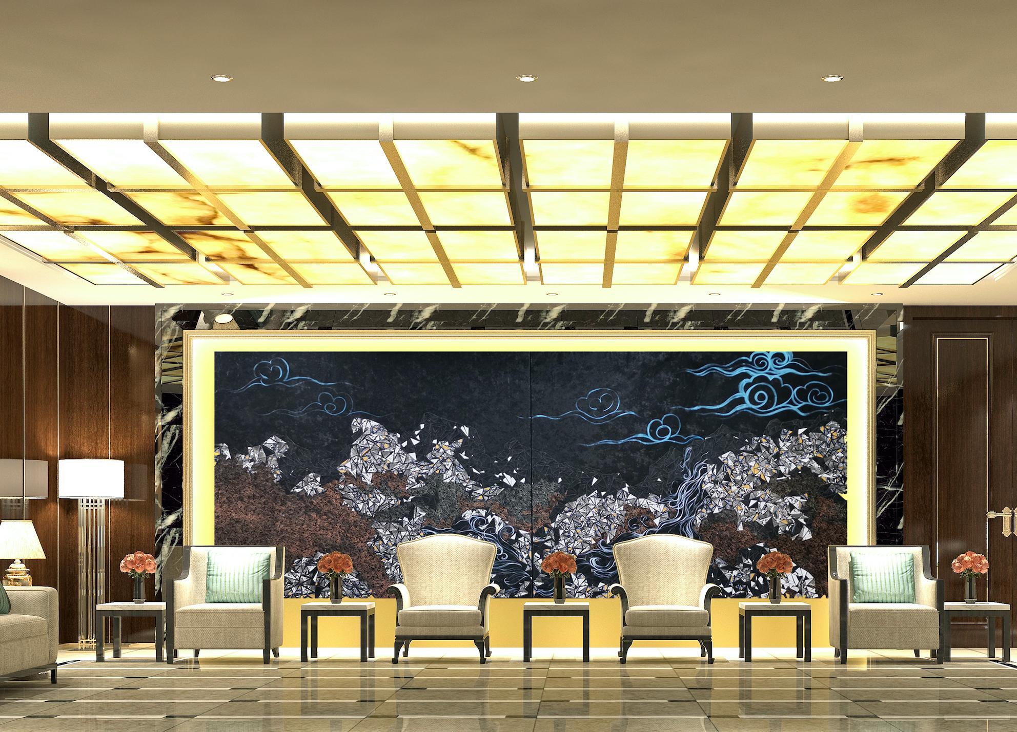 The Great Rivers & Mountains, Landscape, Extra-Large Artwork, Mixed-media - Figurative Painting Nero di Fuen Chin