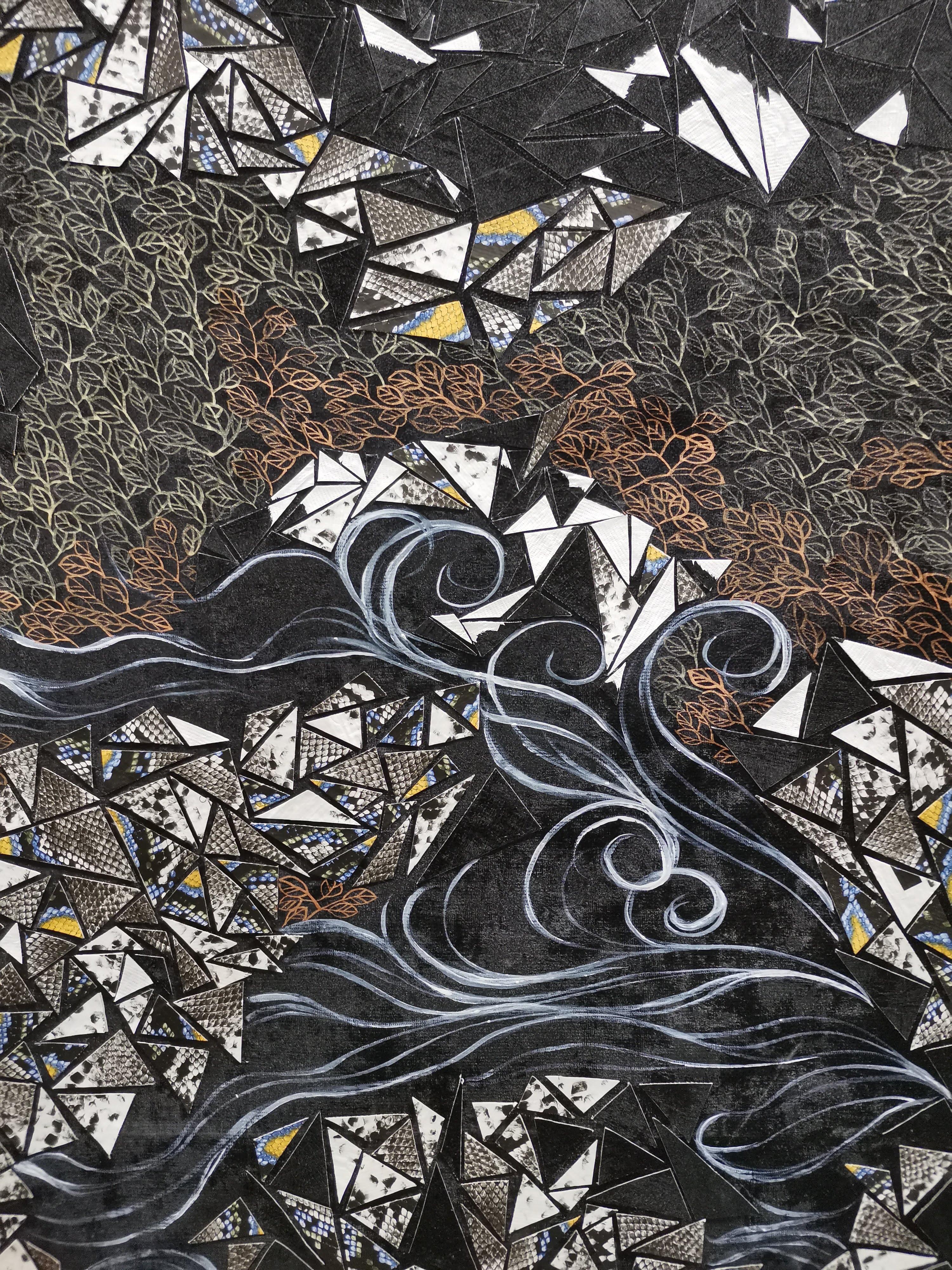 The Great Rivers & Mountains, Landscape, Extra-Large Artwork, Mixed-media in vendita 1