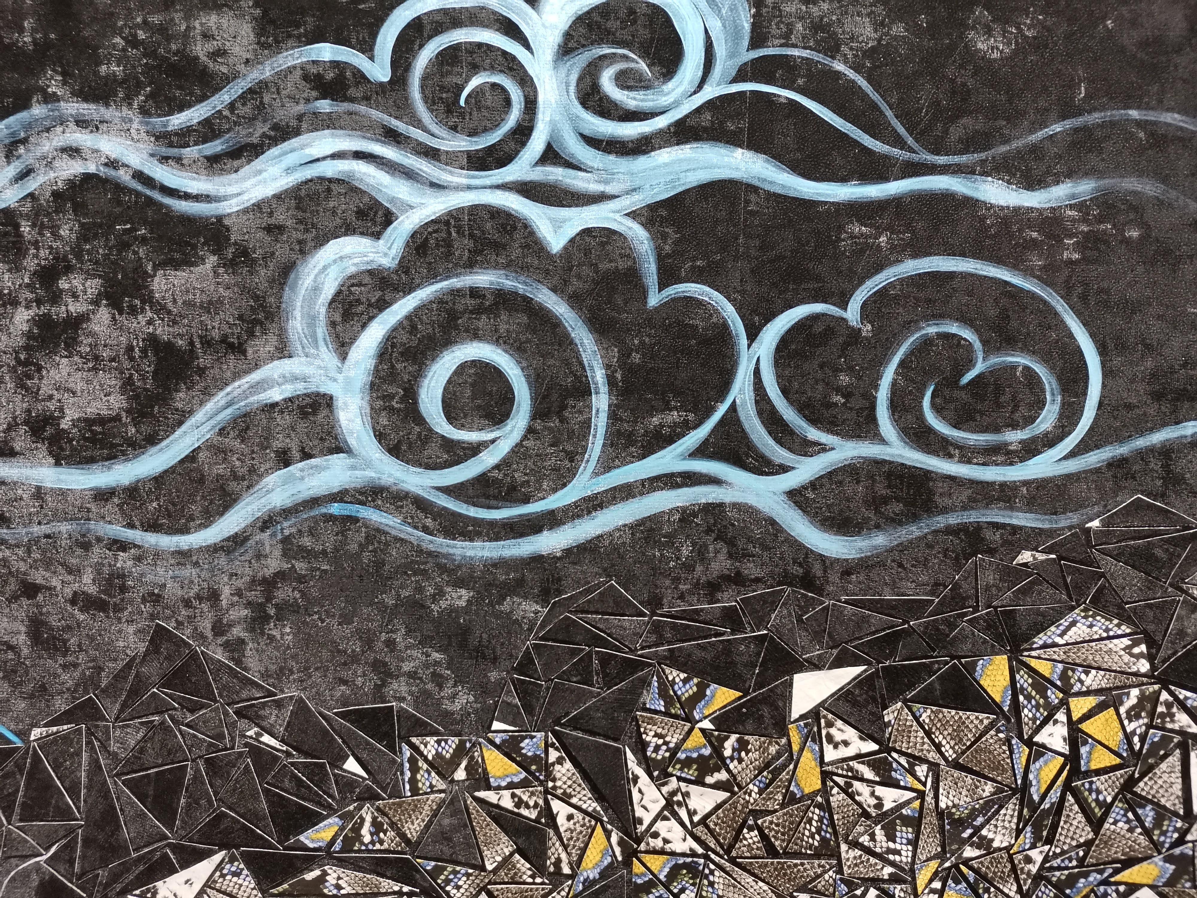 The Great Rivers & Mountains, Landscape, Extra-Large Artwork, Mixed-media in vendita 2