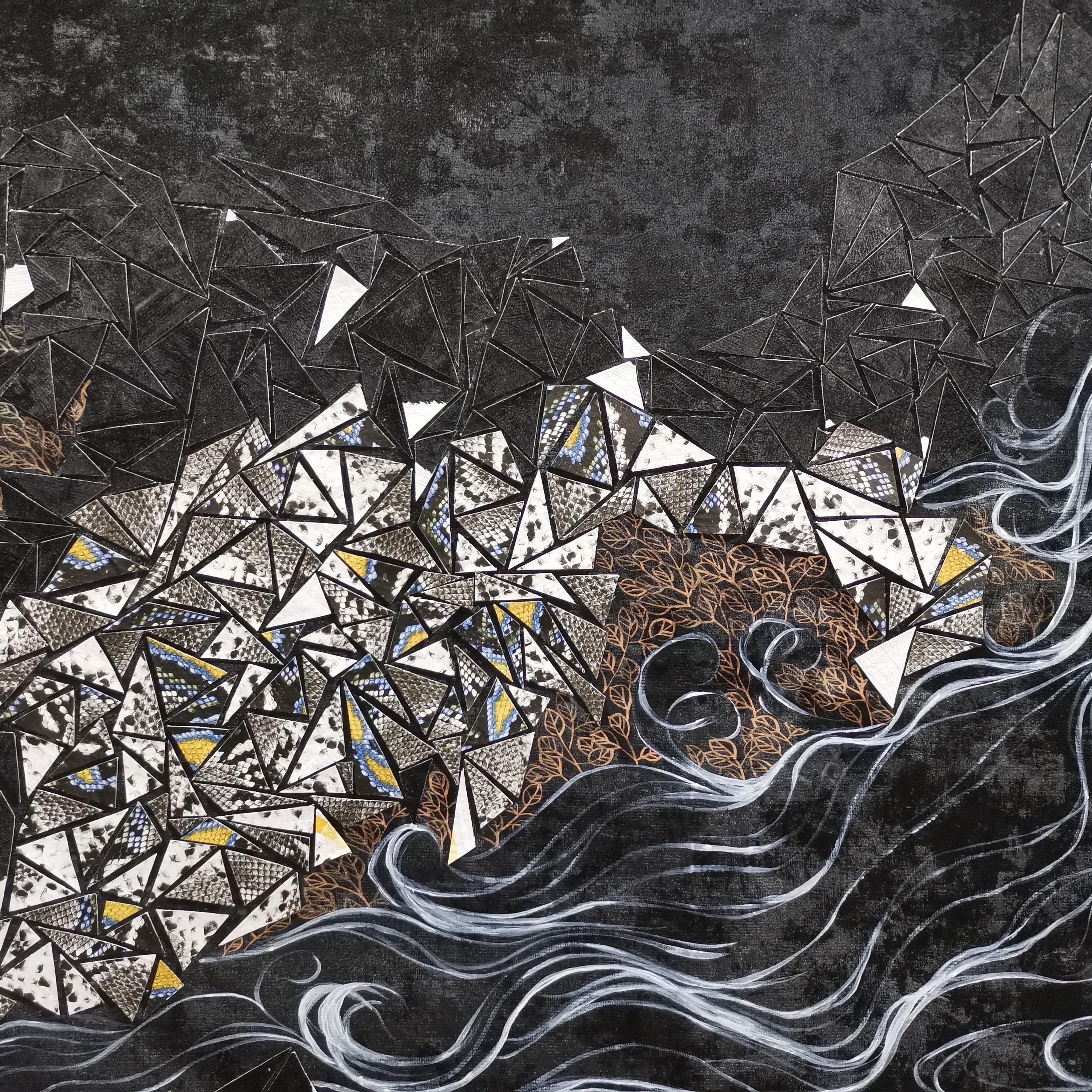 The Great Rivers & Mountains, Landscape, Extra-Large Artwork, Mixed-media in vendita 4