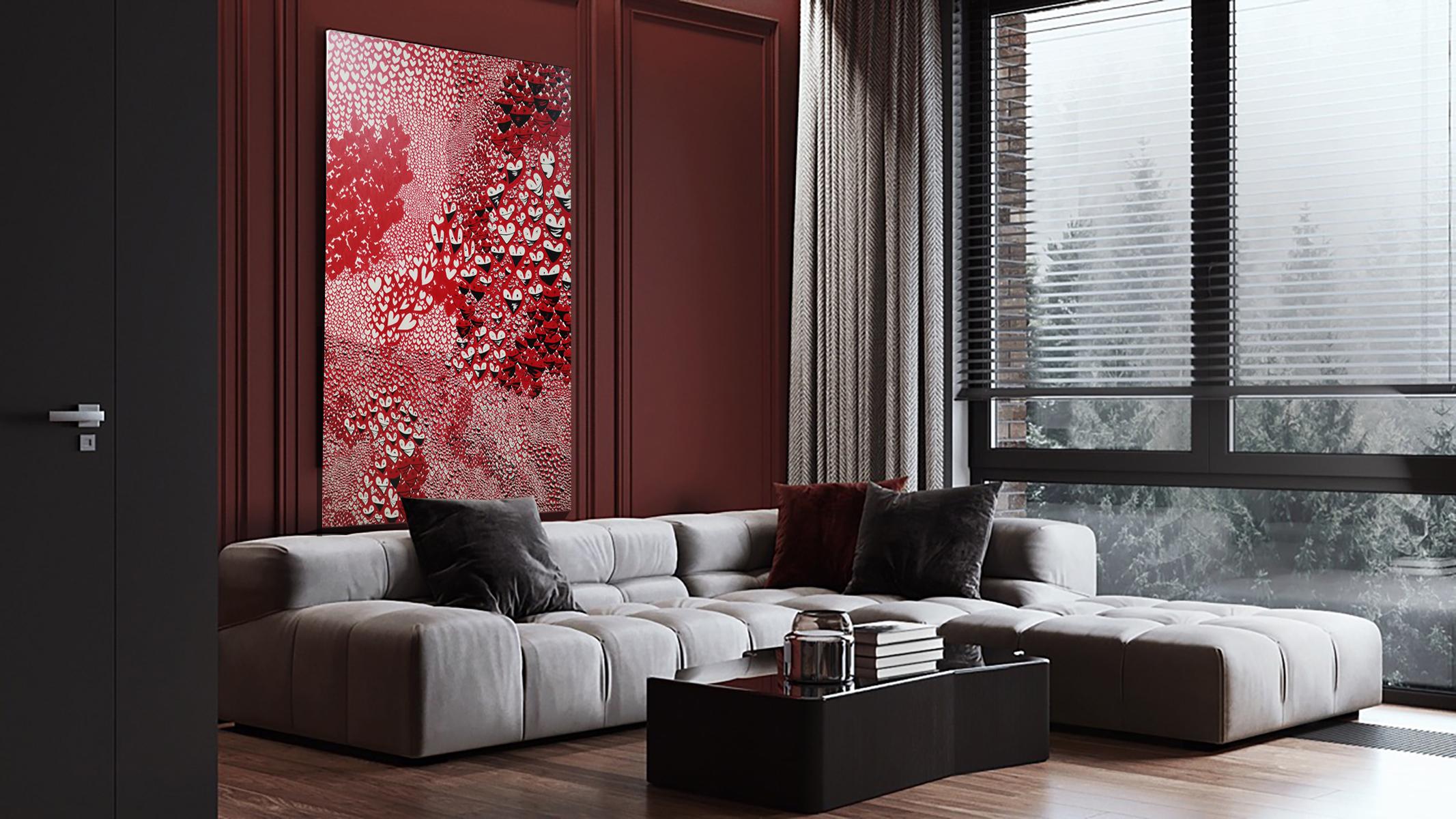 Rojo, San Valentín sano, Expresionista abstracto, figurativo, Amor - Painting de Fuen Chin