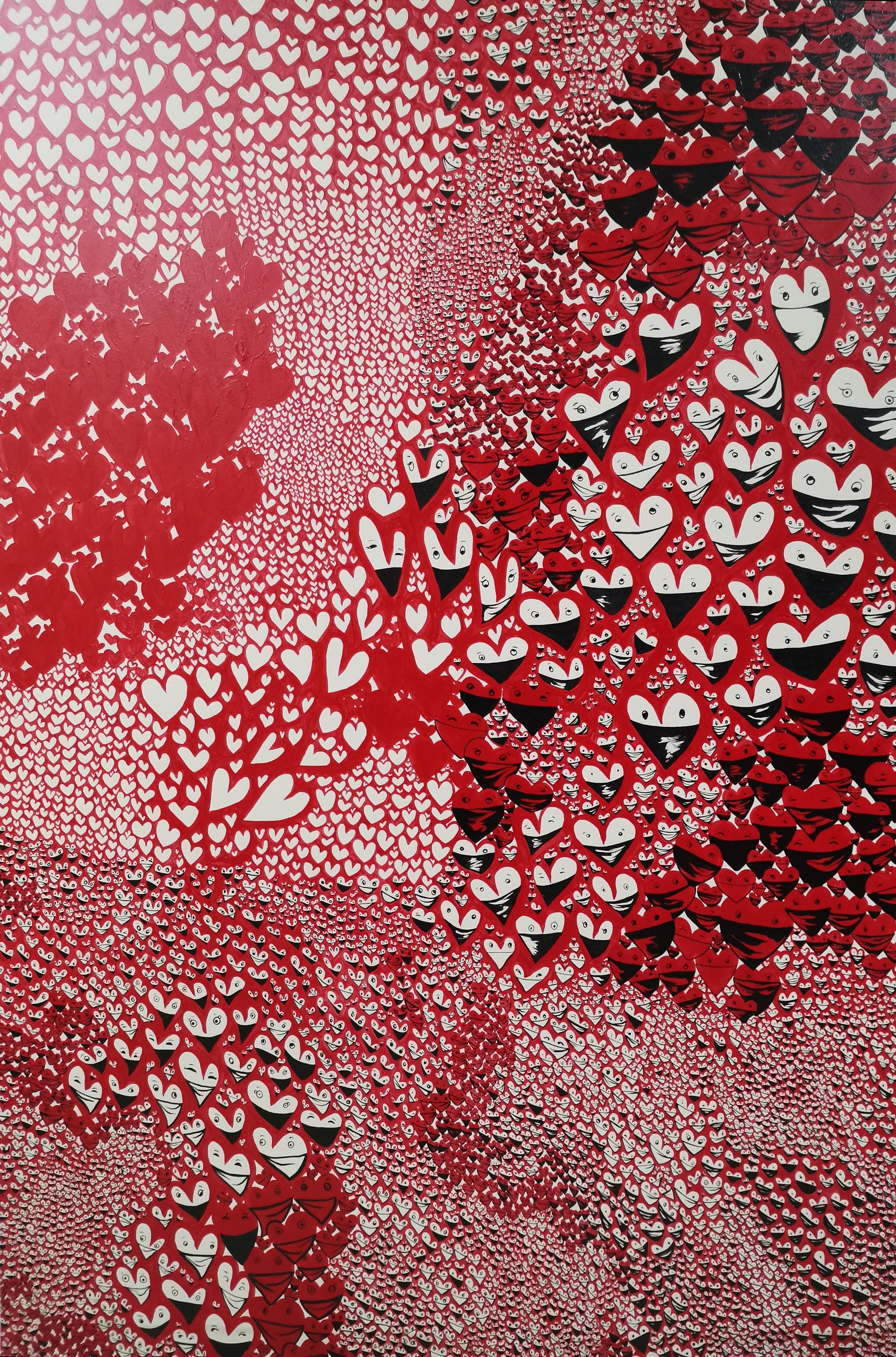 Figurative Painting de Fuen Chin - Rojo, San Valentín sano, Expresionista abstracto, figurativo, Amor