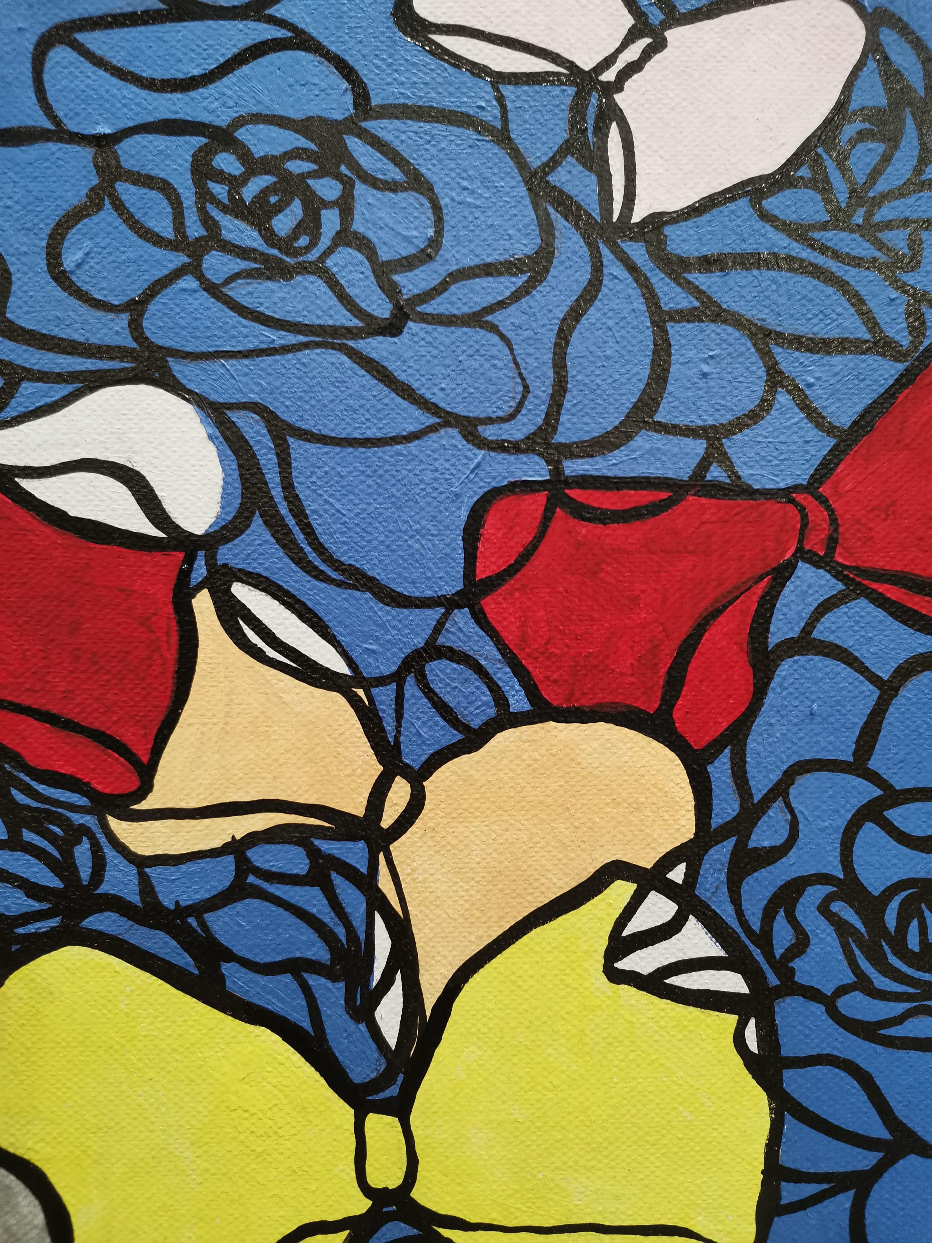 Rosas, Retrato, Artista femenina, Expresionista, Alter-ego, Lazos - Painting de Fuen Chin