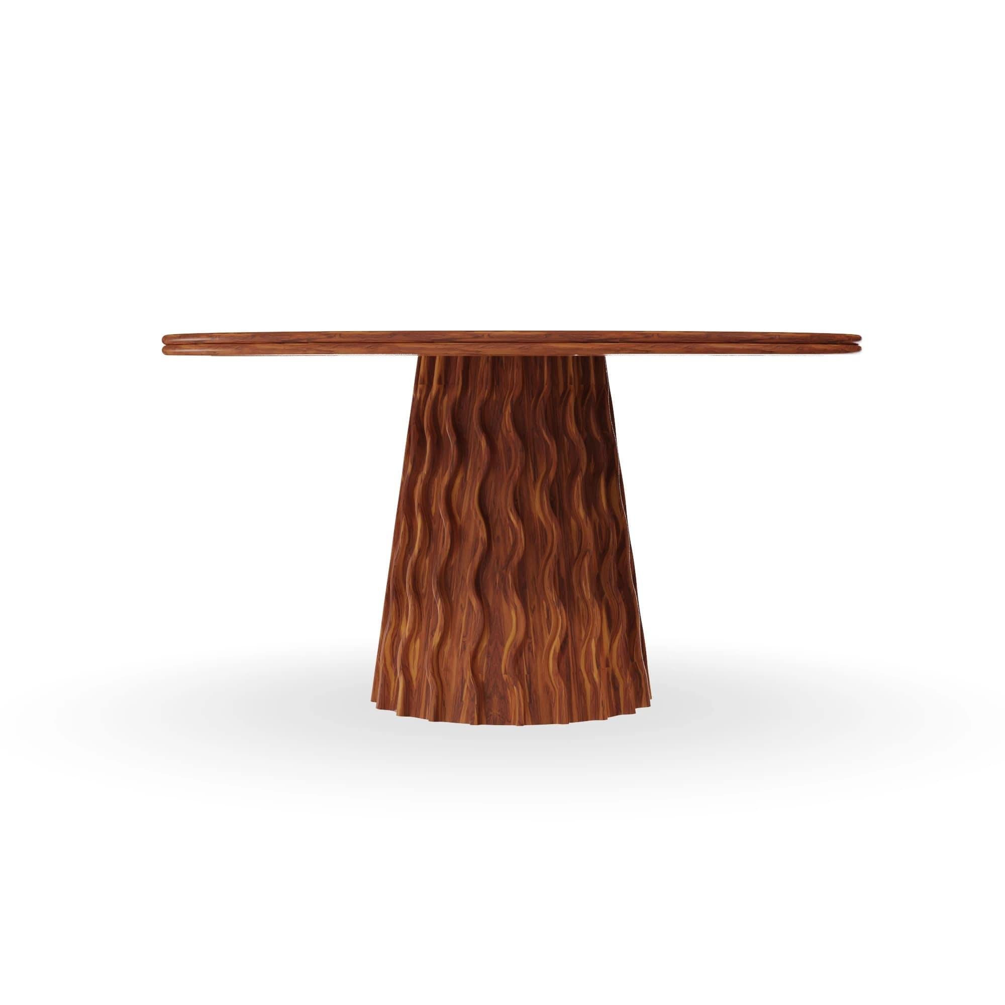 Portoghese Fuengirola Outdoor Round Dining Table in Iroko Textured Wood with Marble Top in vendita