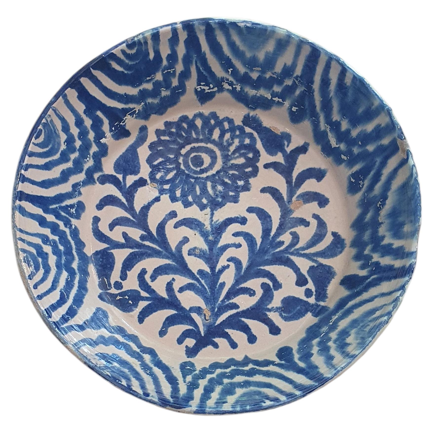 Glazed or enameled ceramic bowl or basin from Fajalauza, Granada, 19th century