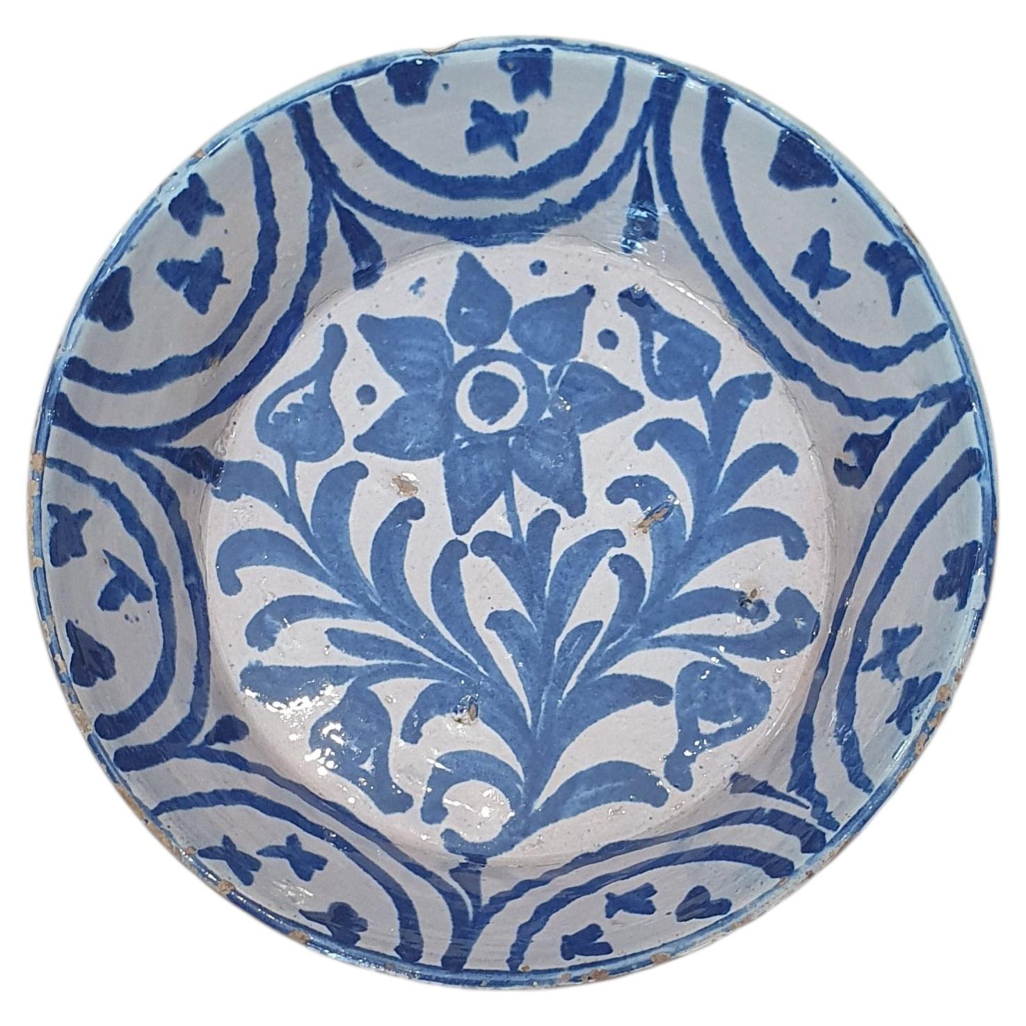 Glazed or enameled ceramic bowl or basin from Fajalauza, Granada, 19th century