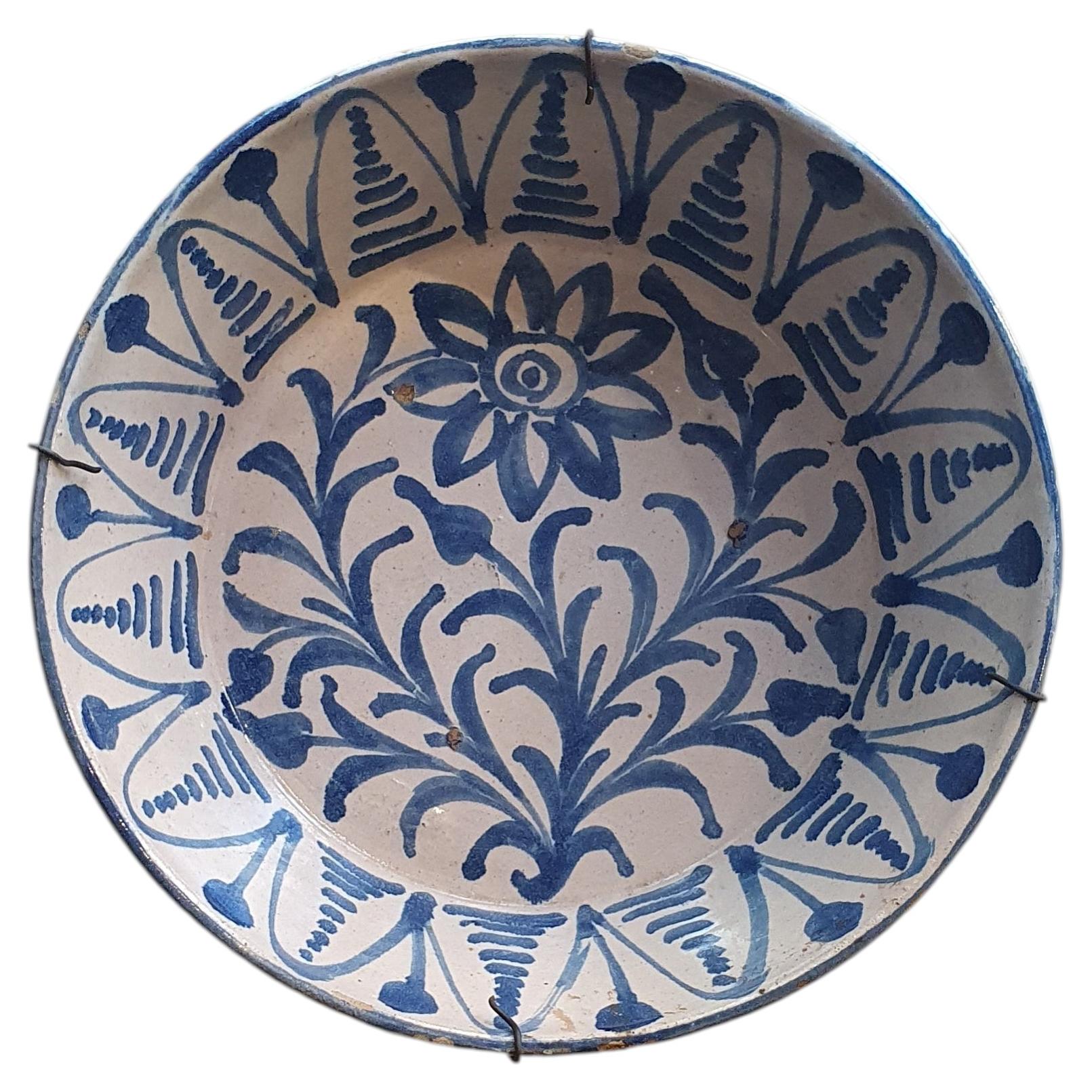Glazed or enameled ceramic bowl or basin from Fajalauza, Granada, 19th century