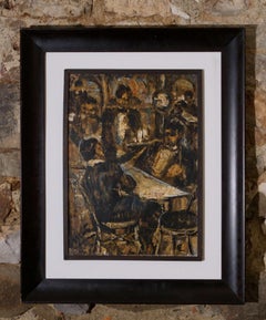 "At the Cafe" Oil on Canvas Signed The Picasso of Tangier Moroccan Painting