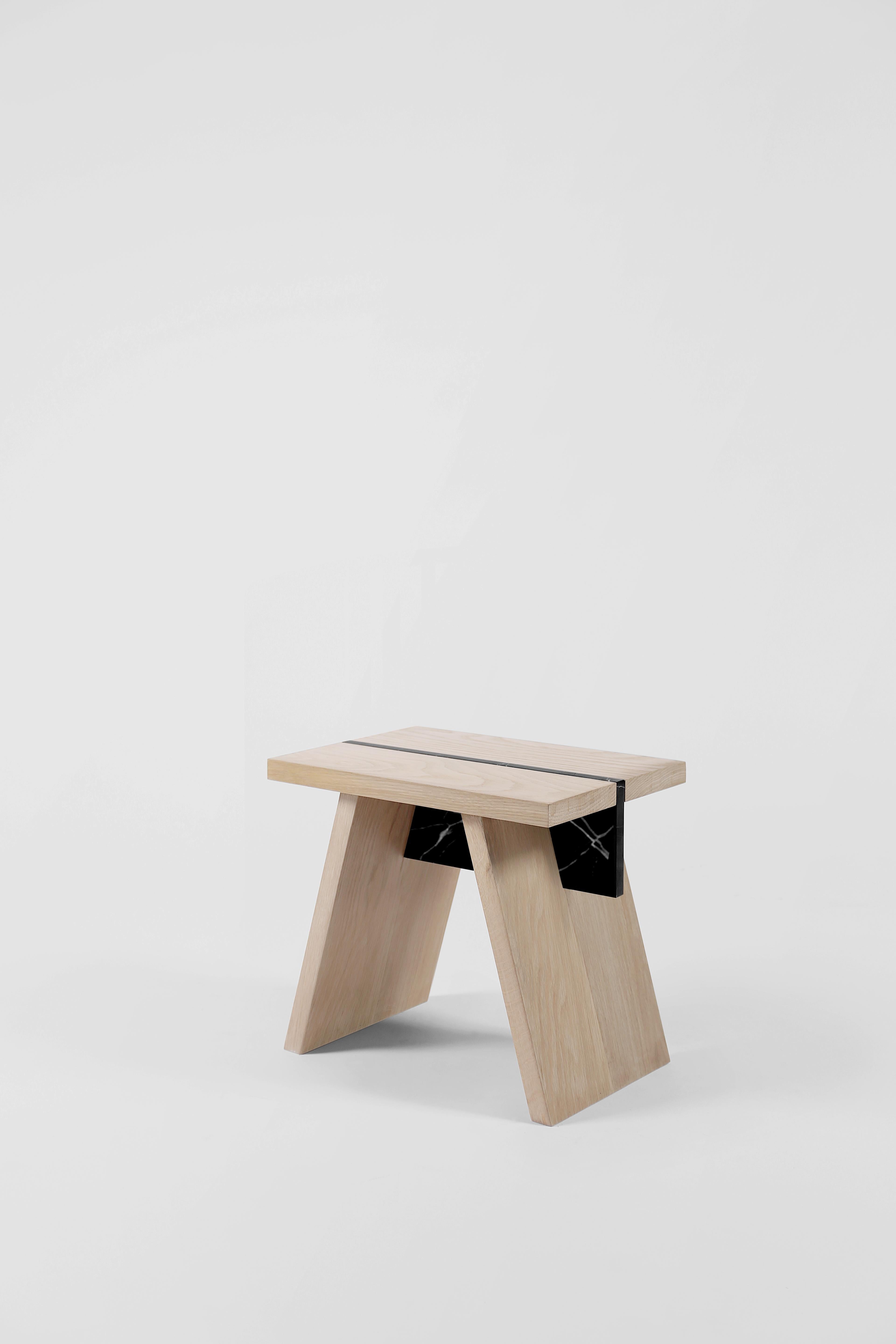 Fuerza stool by Joel Escalona
Limited Edition of 9
Dimensions: D 40 x W 32 x H 45 cm
Materials: oak wood, Negro Monterrey marble.

Solid white oak and Negro Monterrey marble stool.

Joel Escalona
He was born in Mexico City and studied