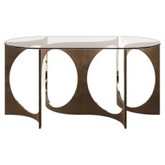 Fuga Table oblongue en fonte de bronze & Patina 160 cm Plateau en verre - Metamorphic Art Studio