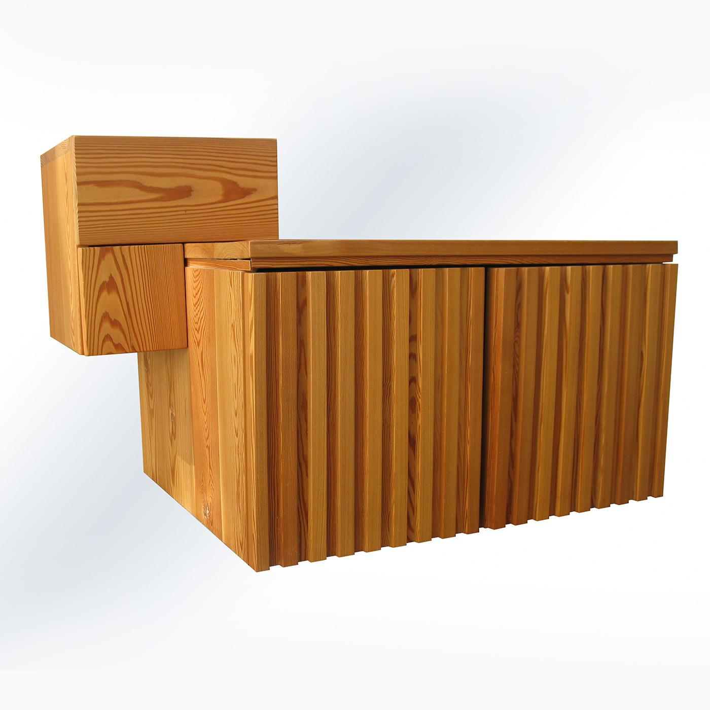 The Fuga credenza is beautifully crafted from European larch. Boasting an elegant slatted design for a refreshing update on an otherwise simple design, this piece is equipped with two doors and two drawers. Exuding a modern elegance with a subtle