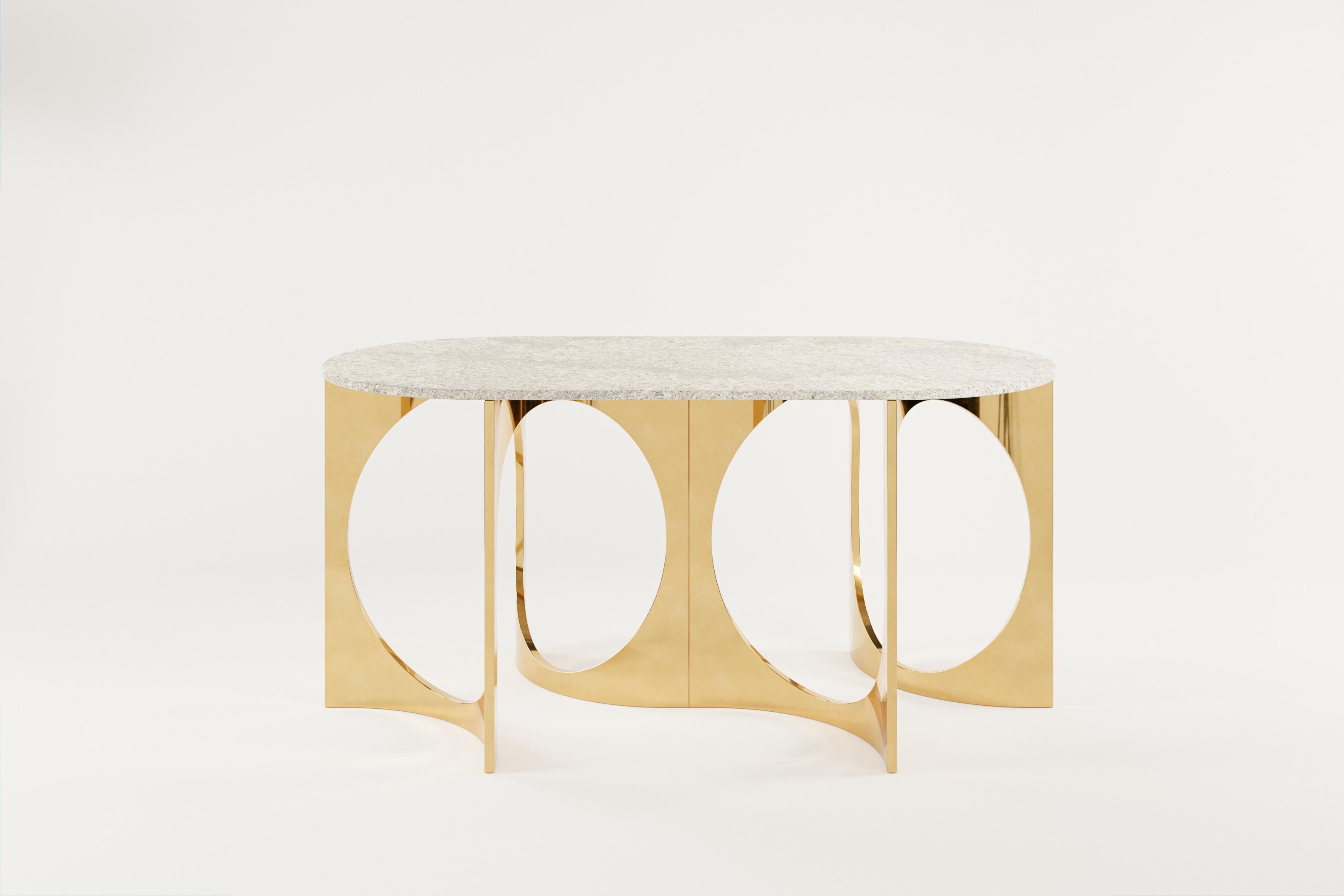 Eclipse Fuga Duo Console in Cast Bronze and Stone by Metamorphic Art Studio
Dimensions: W 160 x D 80 x H 77 cm
Materials: Cast Bronze, Stone

The Fuga table is a sculptural table with timeless elegance. The base is handcrafted in Belgium from four