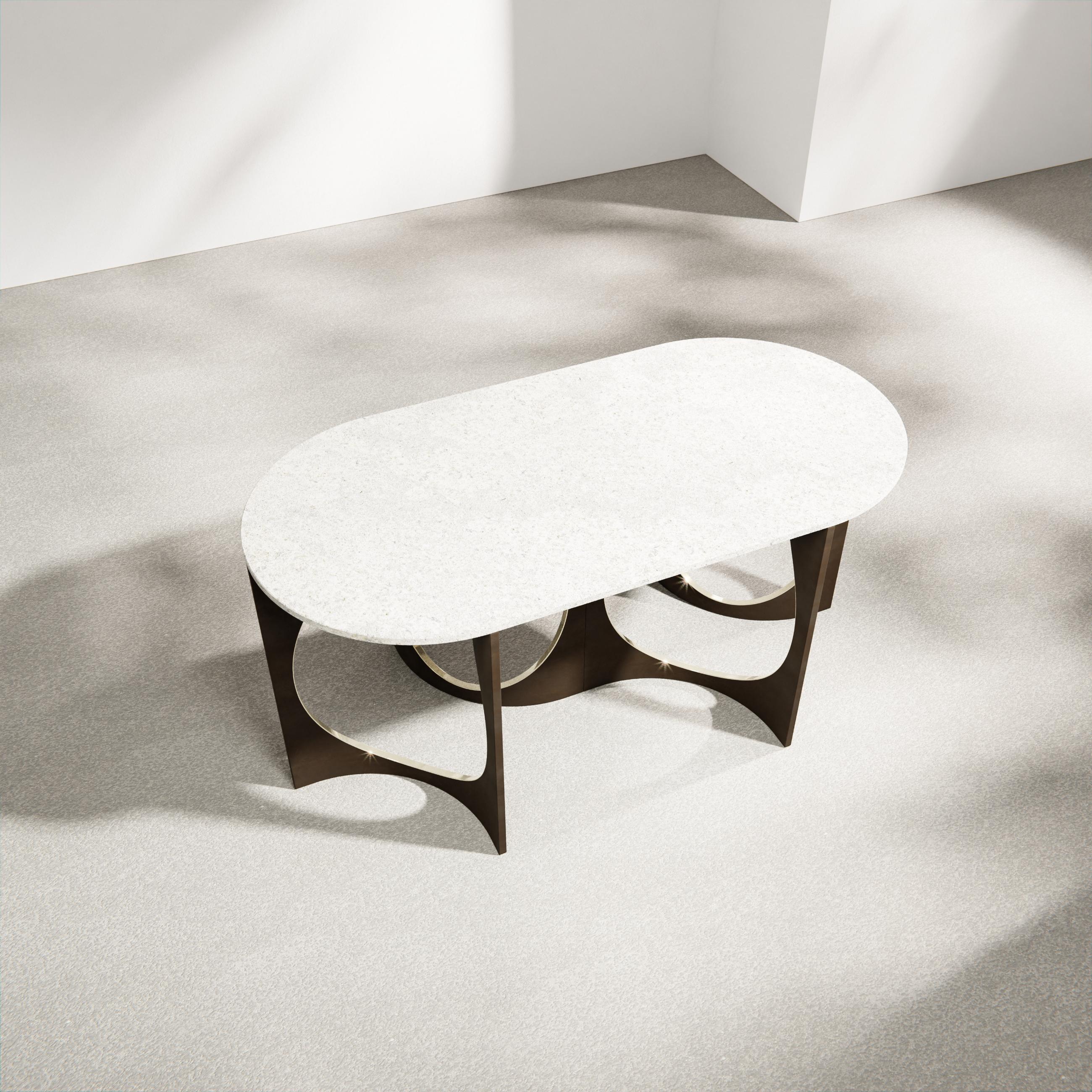 Postmoderne Console Ellipse Patina Fuga avec plateau en Stone par Metamorphic Art Studio en vente