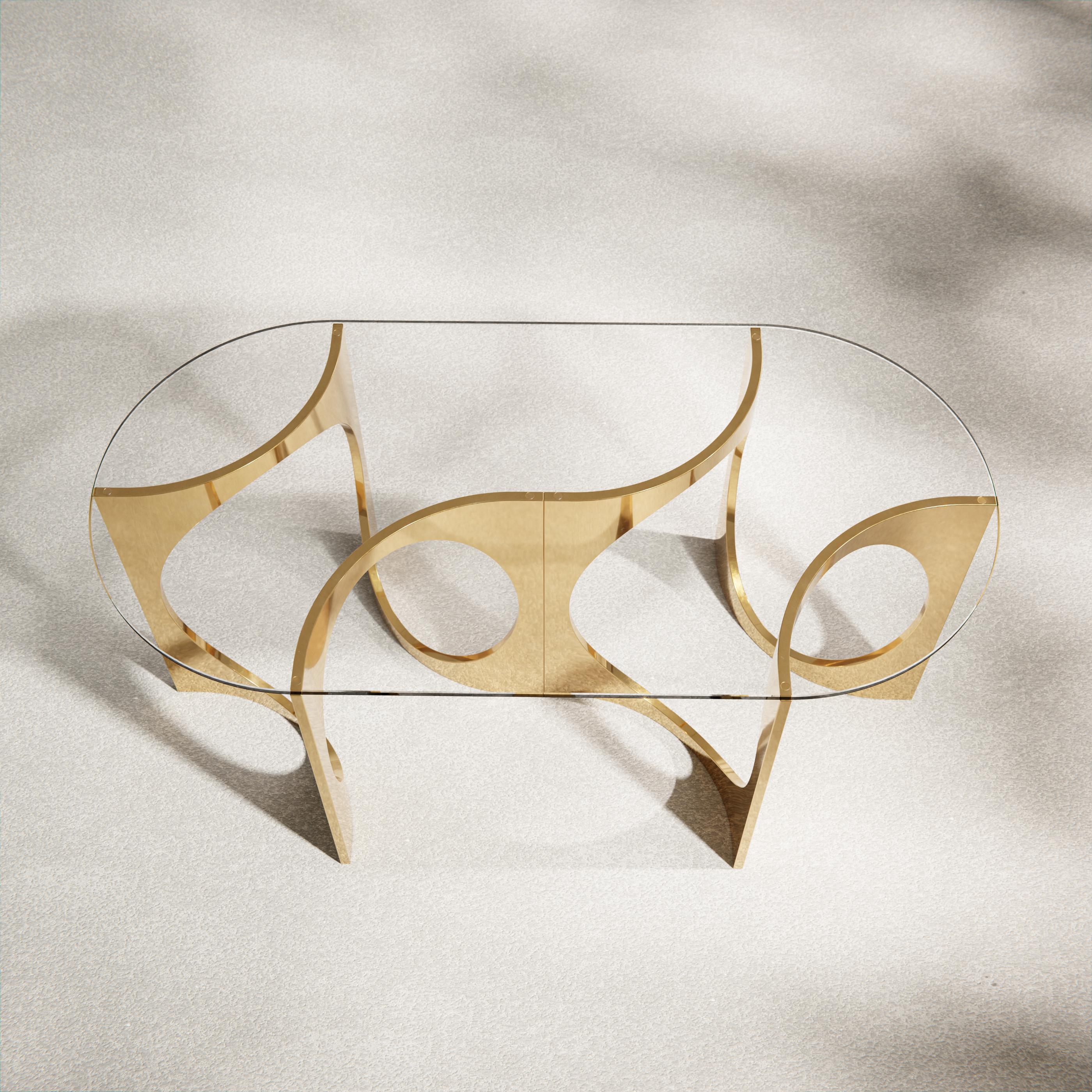 Postmoderne Ellipse Fuga Duo Console en bronze coulé et verre par Metamorphic Art Studio en vente