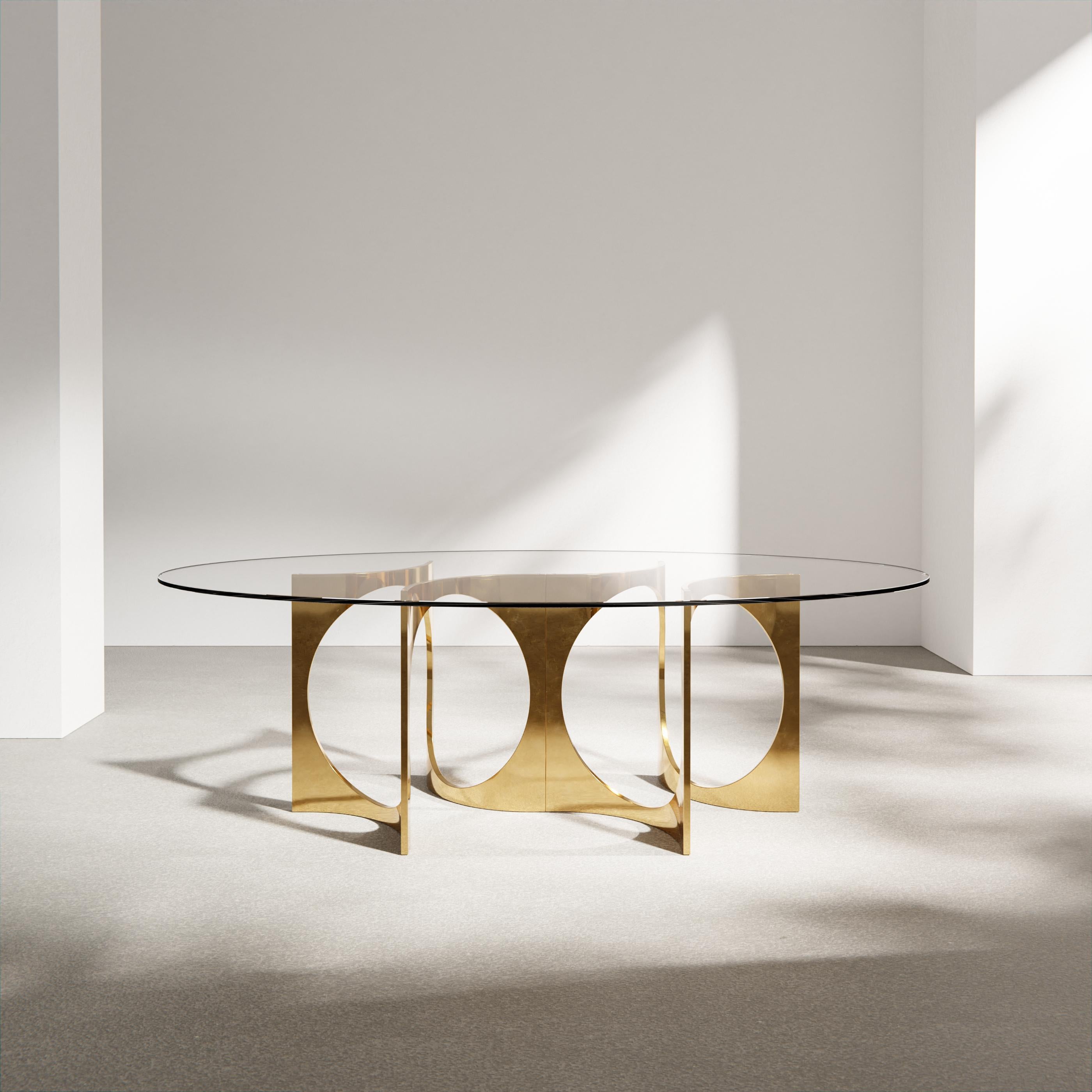 Belge Table de salle à manger Ellipse Fuga Duo en bronze moulé et verre par Metamorphic Art Studio en vente
