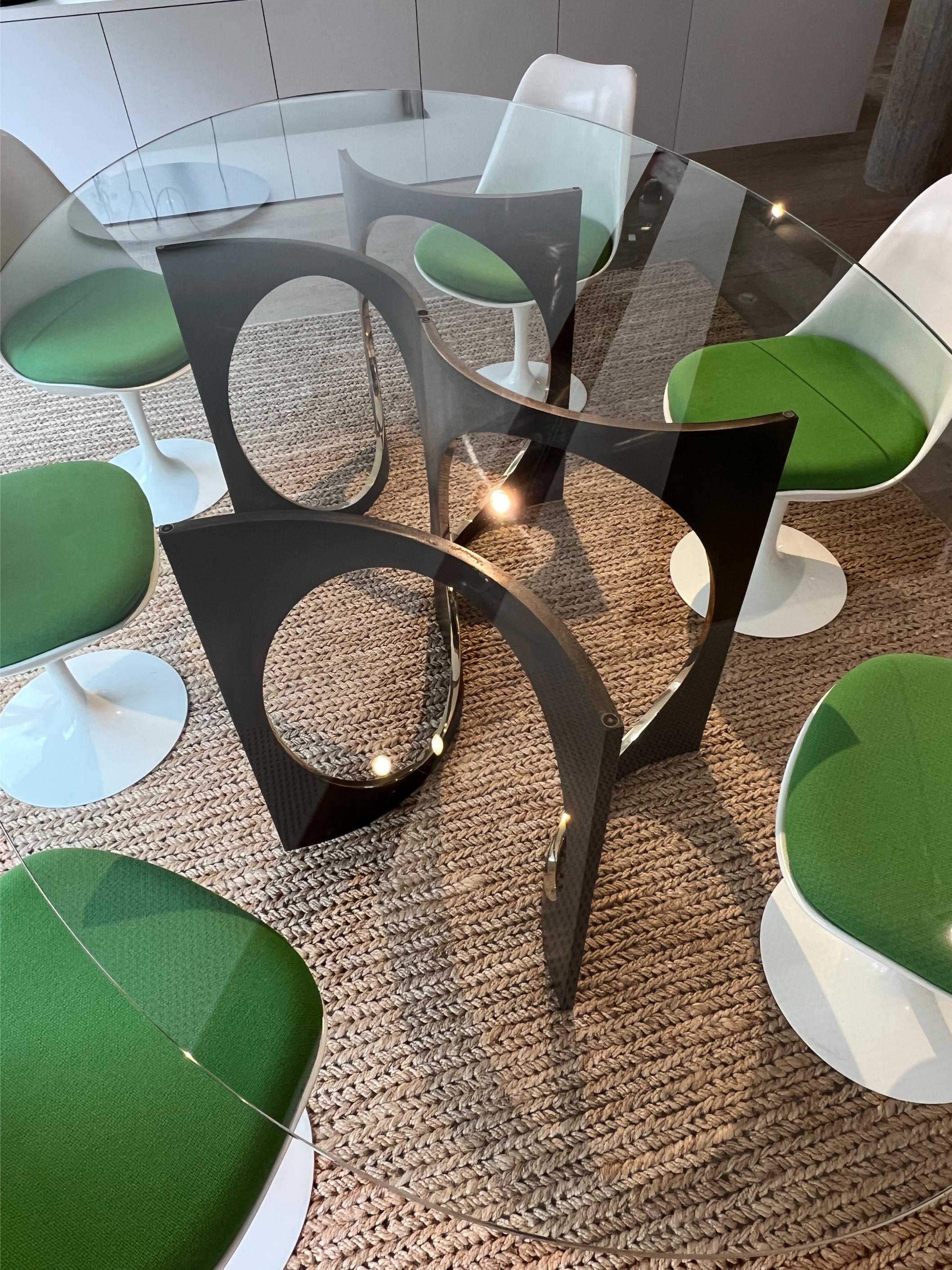 Table de salle à manger Ellipse Patina Fuga Duo avec plateau en verre par Metamorphic Art Studio Neuf - En vente à Geneve, CH