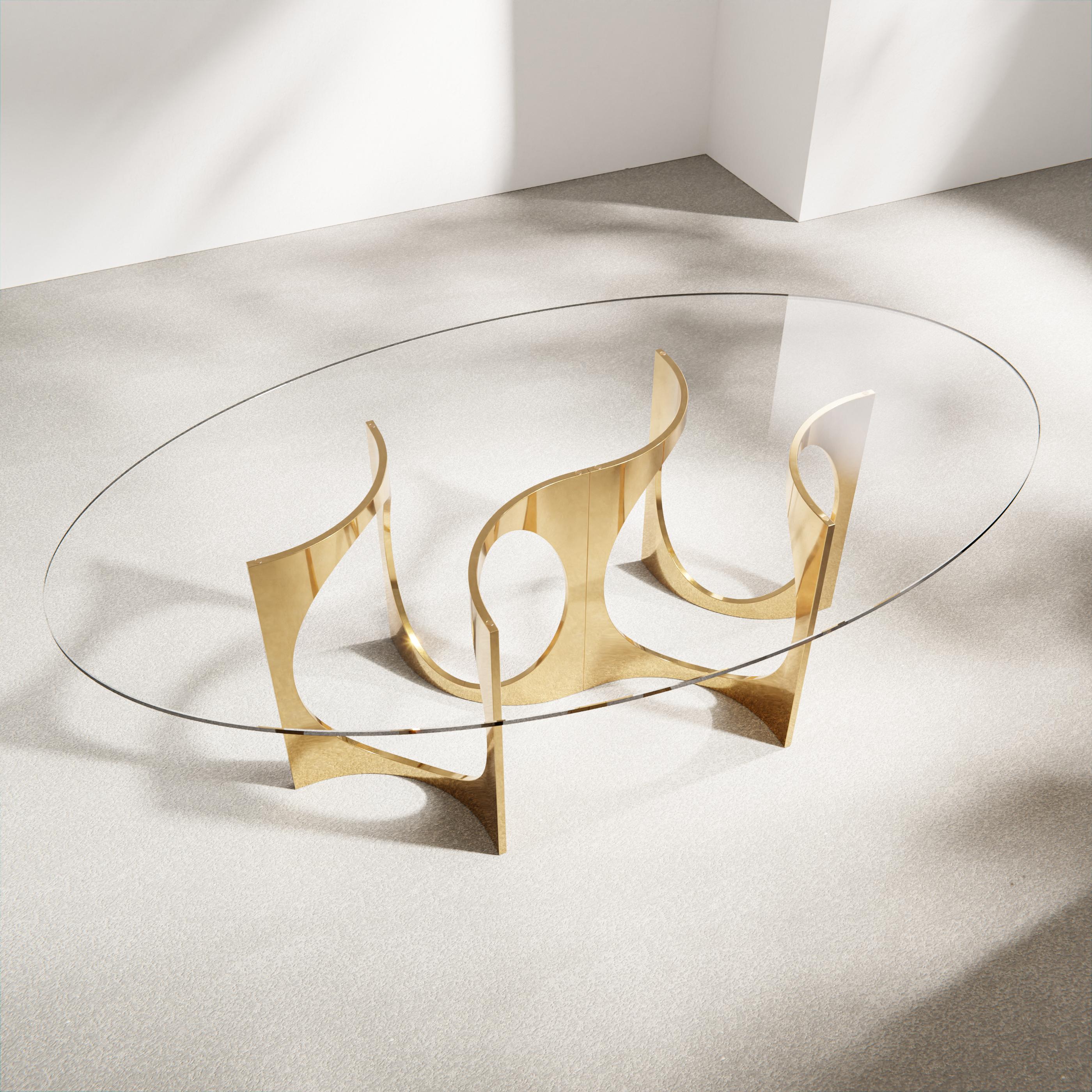 Table de salle à manger Ellipse Fuga Duo en bronze moulé et verre par Metamorphic Art Studio Neuf - En vente à Geneve, CH