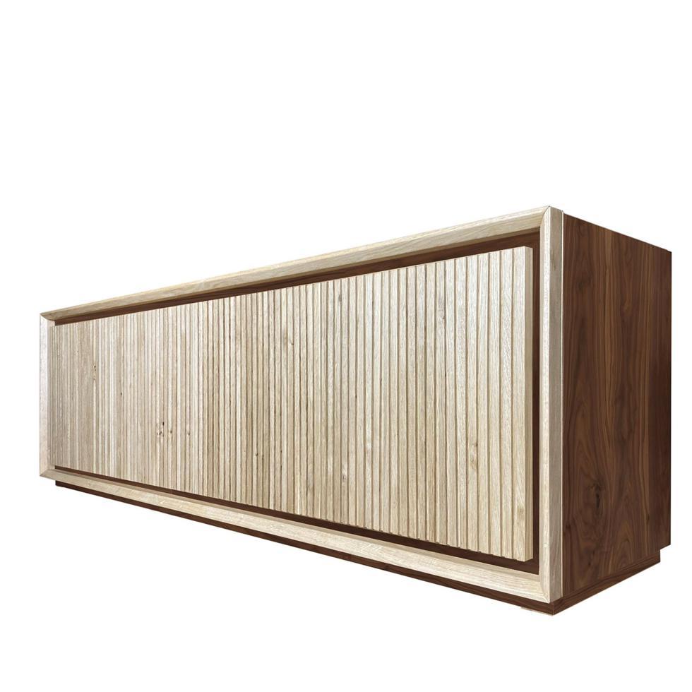 Italian Fuga Noce Uno 4-Door Grooved Sideboard by Mascia Meccani For Sale