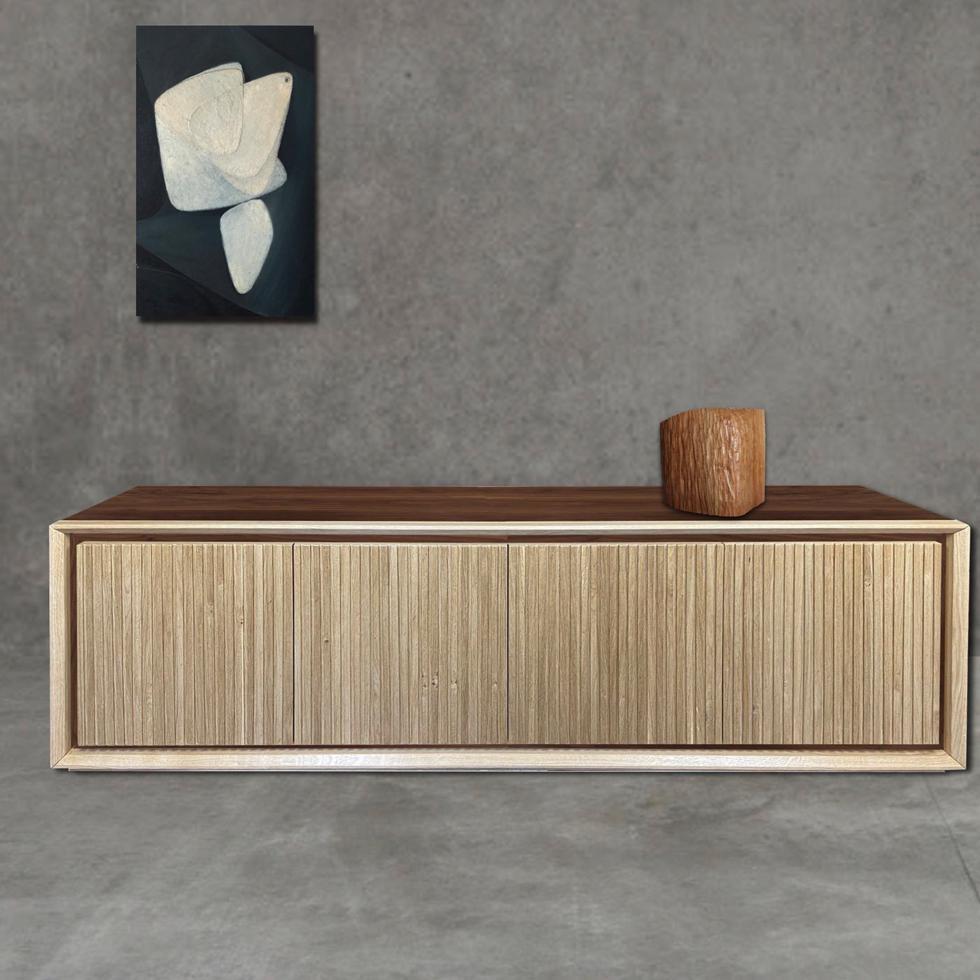 Wood Fuga Noce Uno 4-Door Grooved Sideboard by Mascia Meccani For Sale