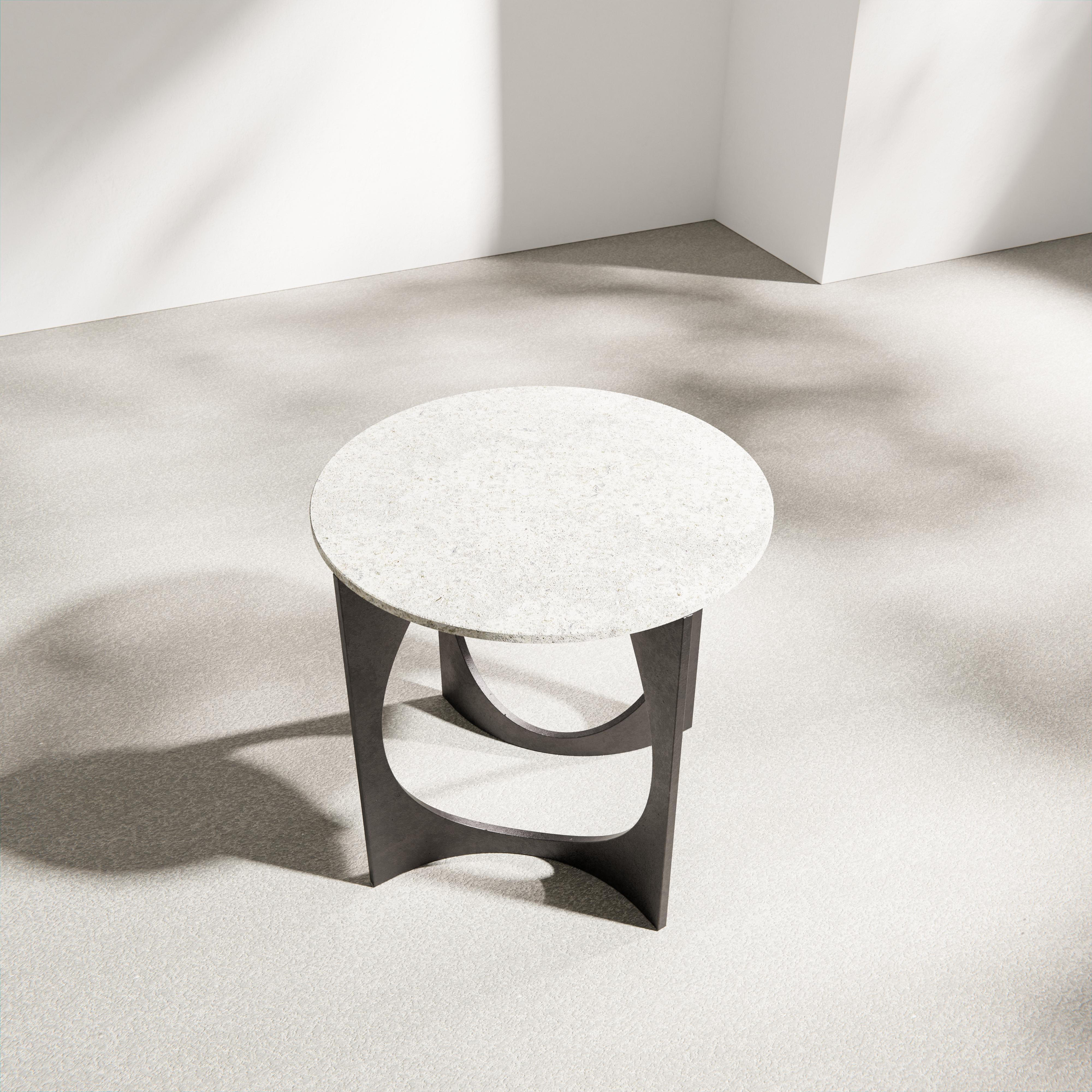 Belgian Round Fuga Breakfast Table in Cast Iron and Stone Top by Metamorphic Art Studio For Sale