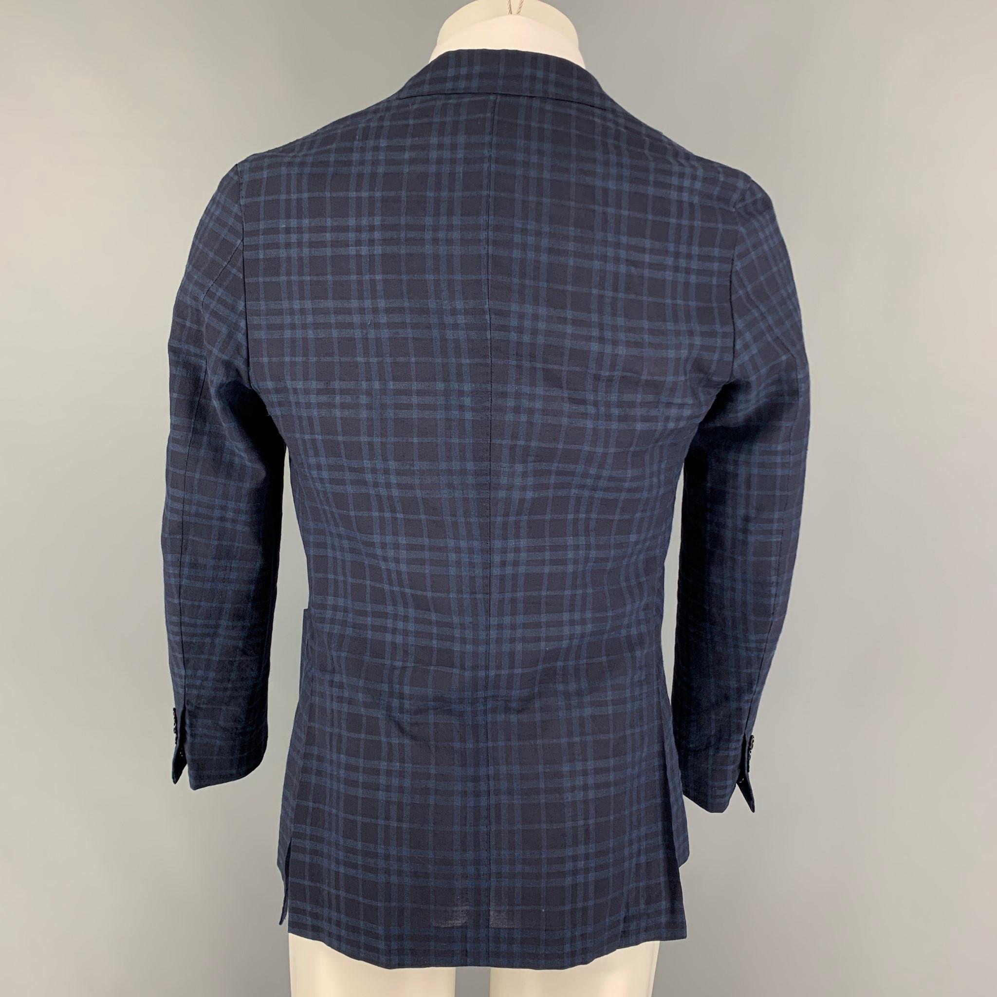 Black FUGATO for SHIPS Size 36 Navy Blue Plaid Flax Wool Sport Coat