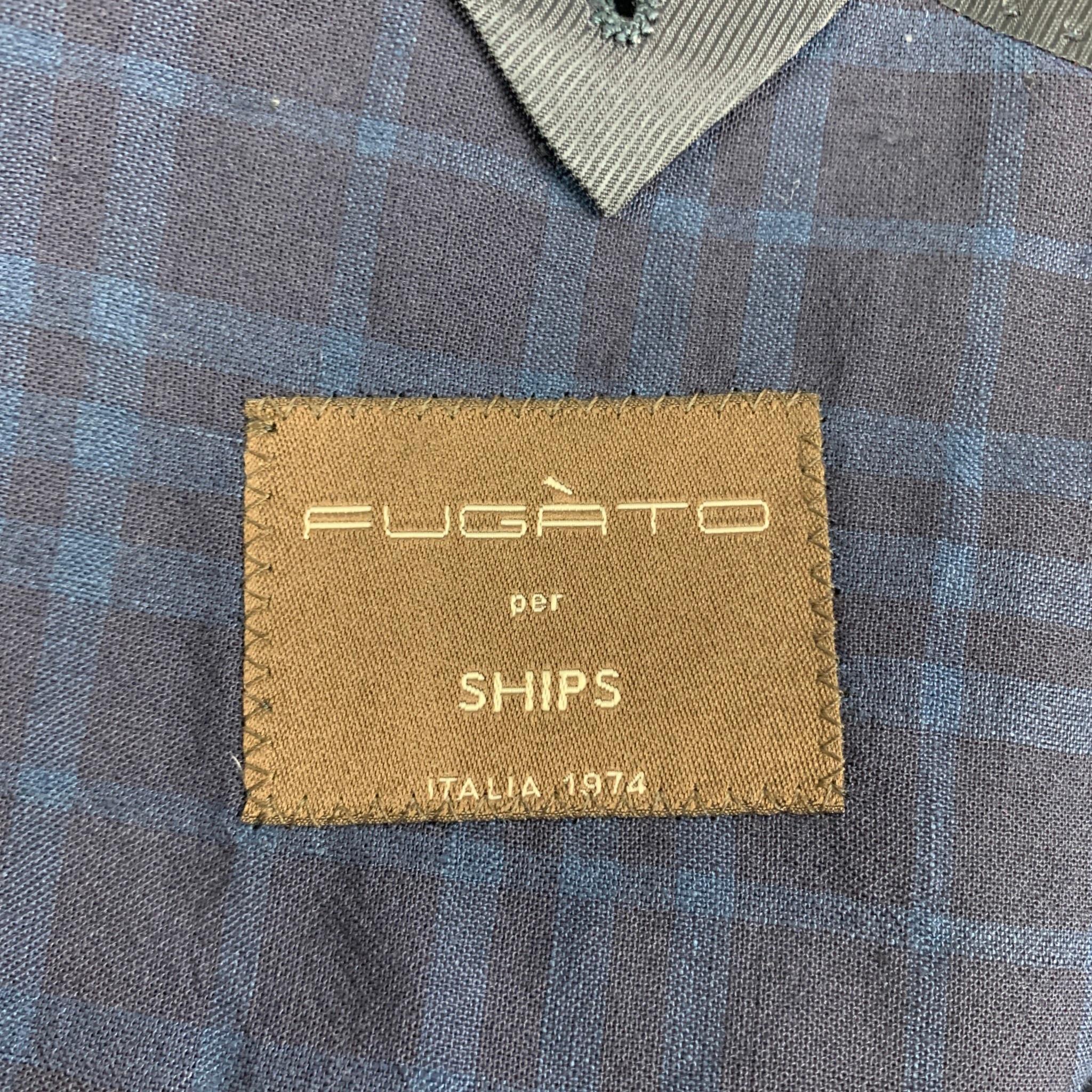 FUGATO for SHIPS Size 36 Navy Blue Plaid Flax Wool Sport Coat 2