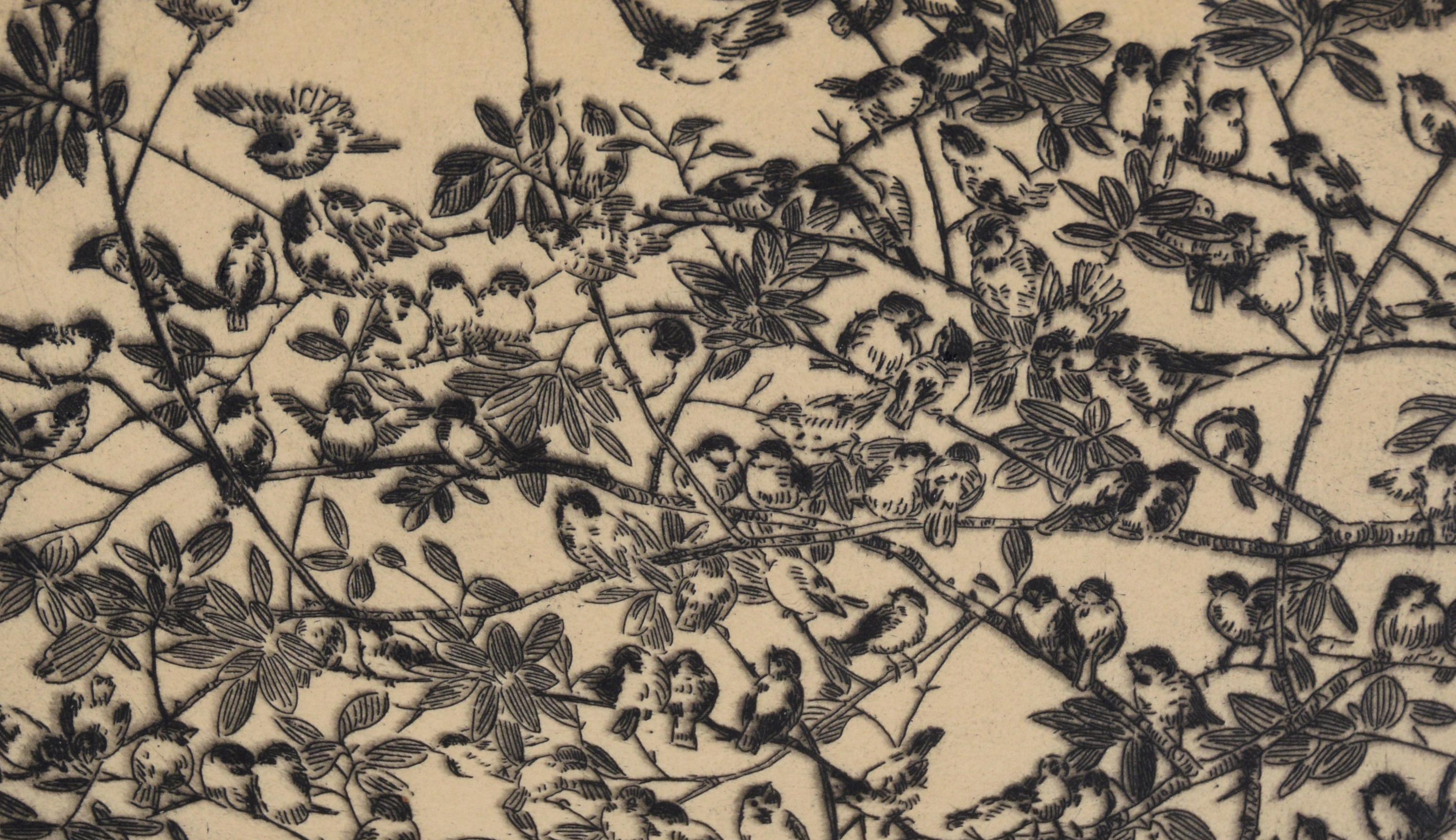 Vogel auf Zweigen – Lithographie in Tinte auf Papier – Auflage von 75 Stück im Angebot 1