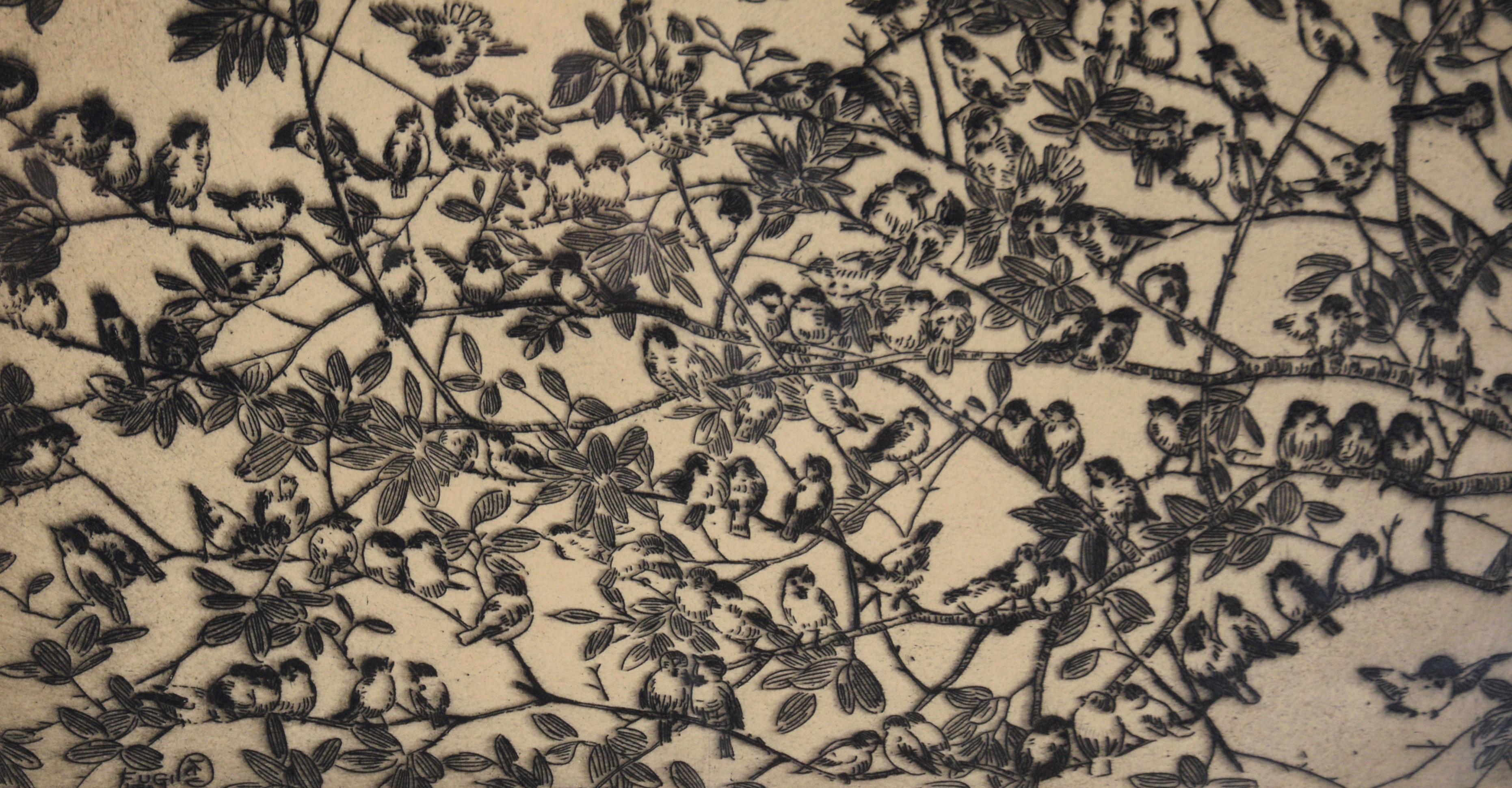 Vogel auf Zweigen – Lithographie in Tinte auf Papier – Auflage von 75 Stück im Angebot 2