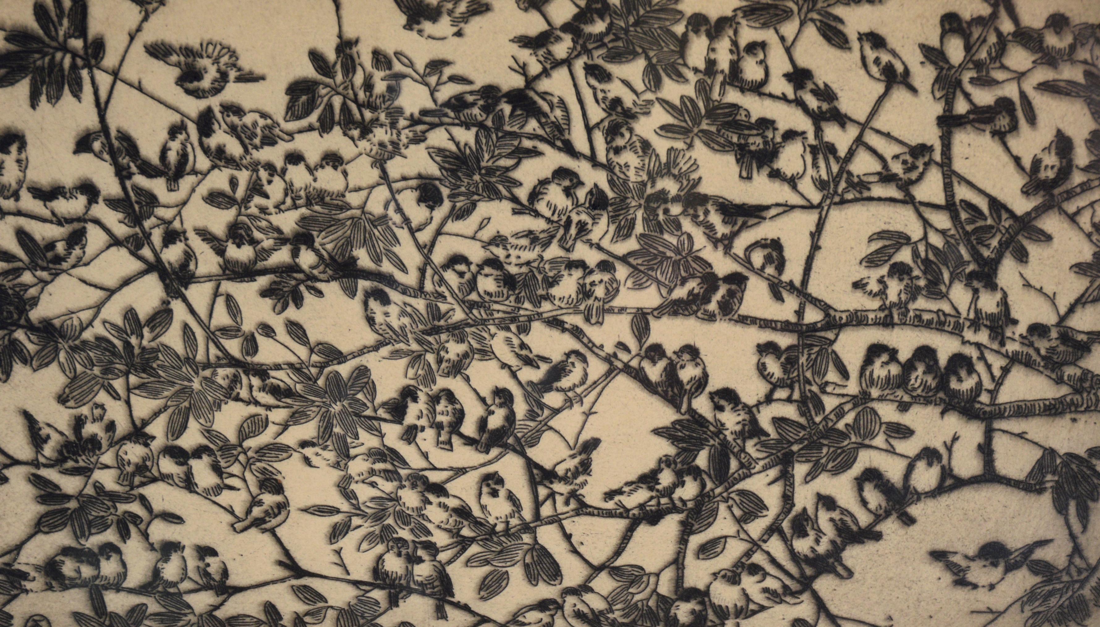 Vogel auf Zweigen – Lithographie in Tinte auf Papier – Auflage von 75 Stück im Angebot 3