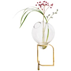 Fugu, Blown Glass Table Vase with Hand crafted Brass Base